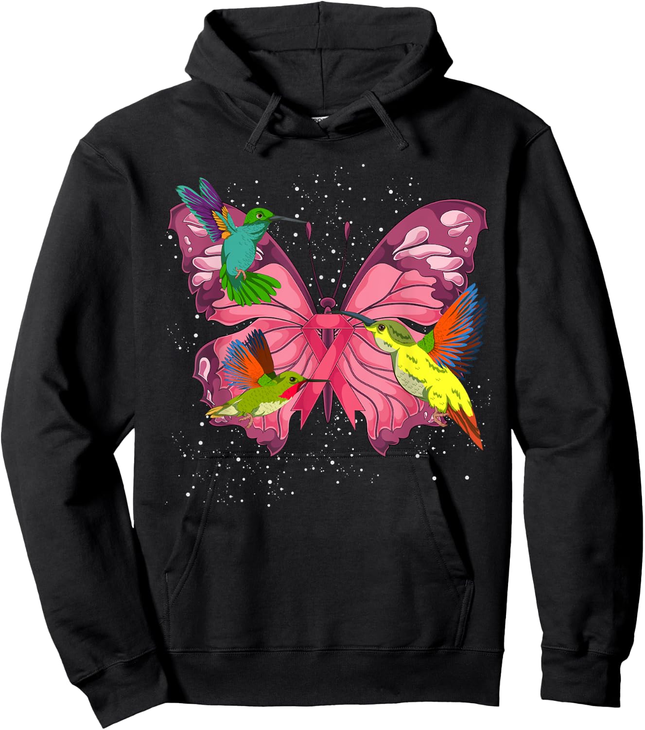 Hummingbird Butterfly Pink Ribbon Breast Cancer Awareness Hoodie - Hoodie | Black