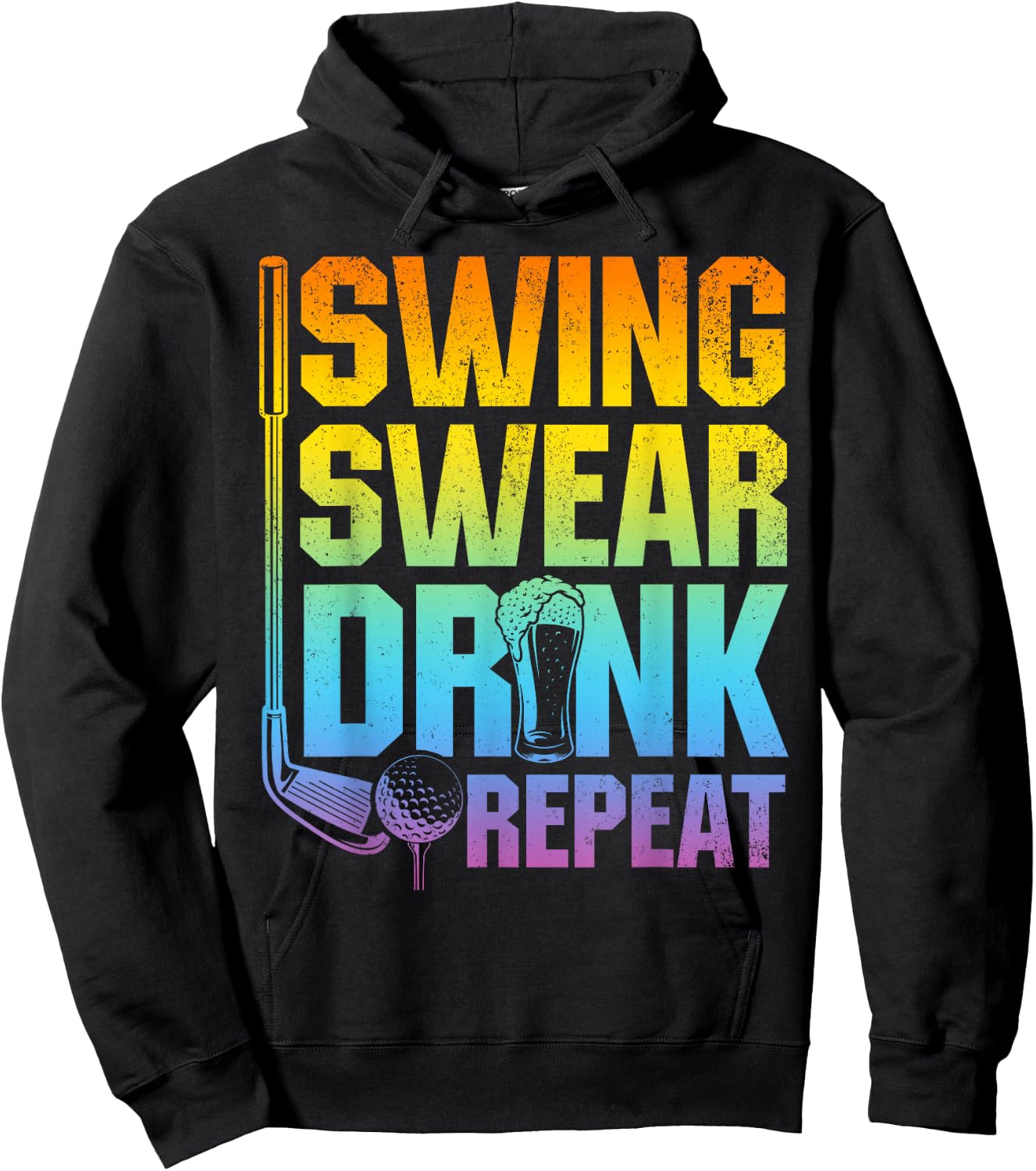 Swing Swear Drink Repeat - Funny Golf Saying Hoodie - Hoodie | Black