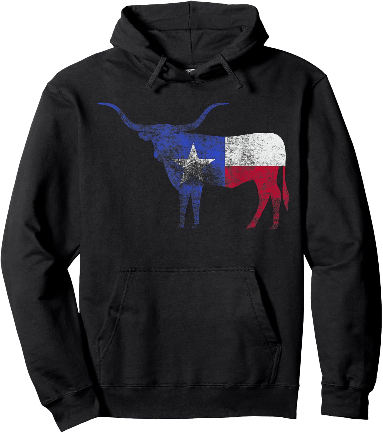 Texas Flag Shirt. Vintage Texas Flag Longhorn Bull Retro TX Hoodie - Hoodie | Black