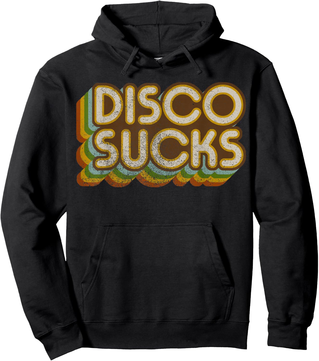 Vintage Disco Sucks Retro 1970s Dancing Music, Distressed Hoodie - Hoodie | Black