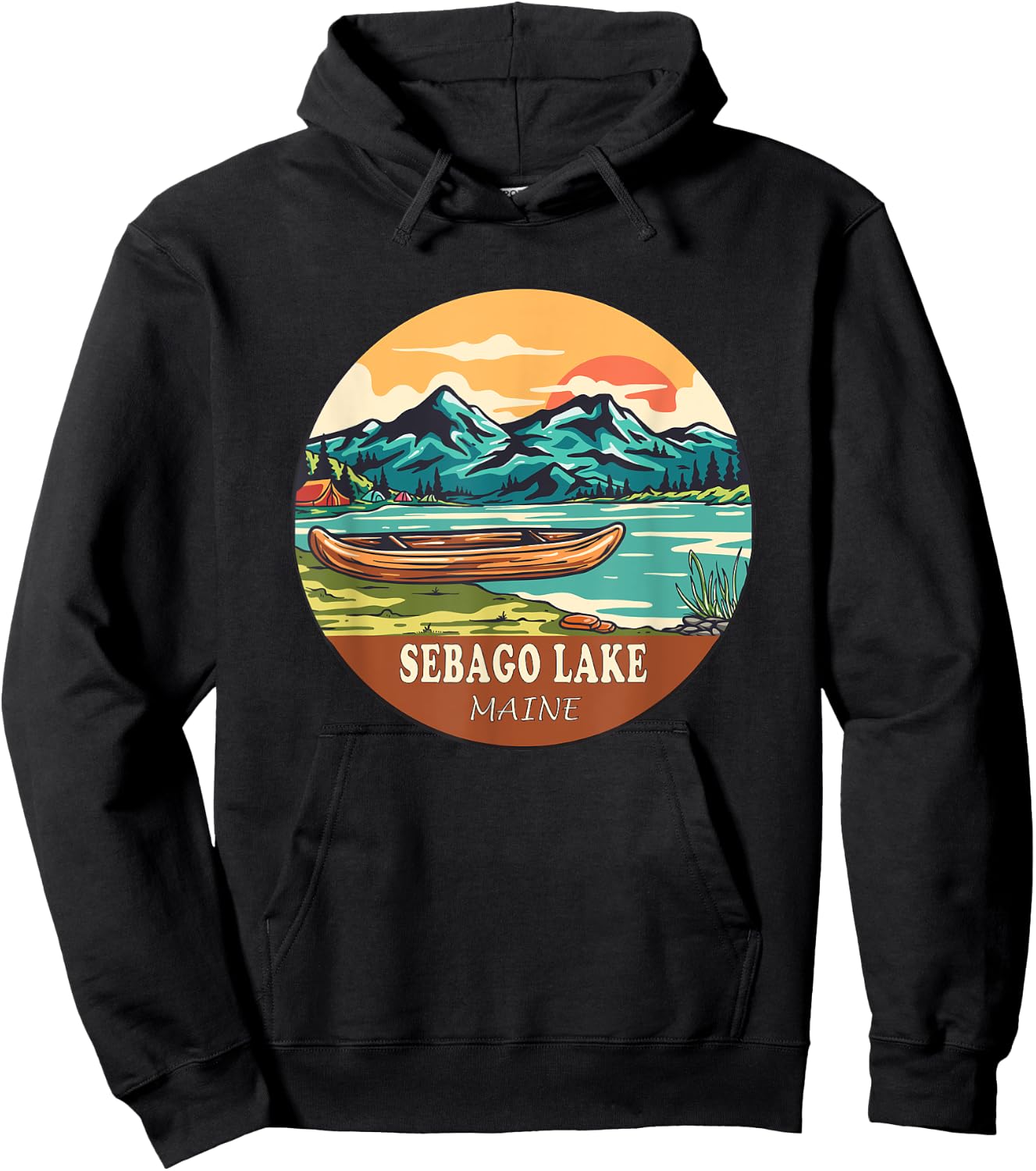Sebago Lake Vintage Vacation Maine Hoodie - Hoodie | Black