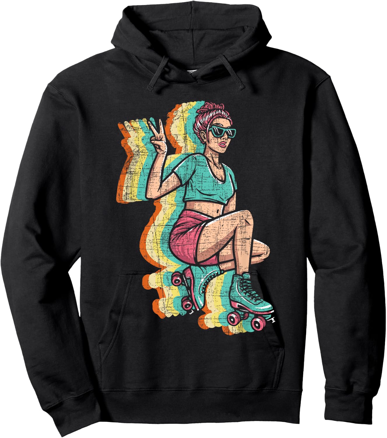 Retro Roller Skater Girl - Roller Skating Roller Derby Hoodie - Hoodie | Black