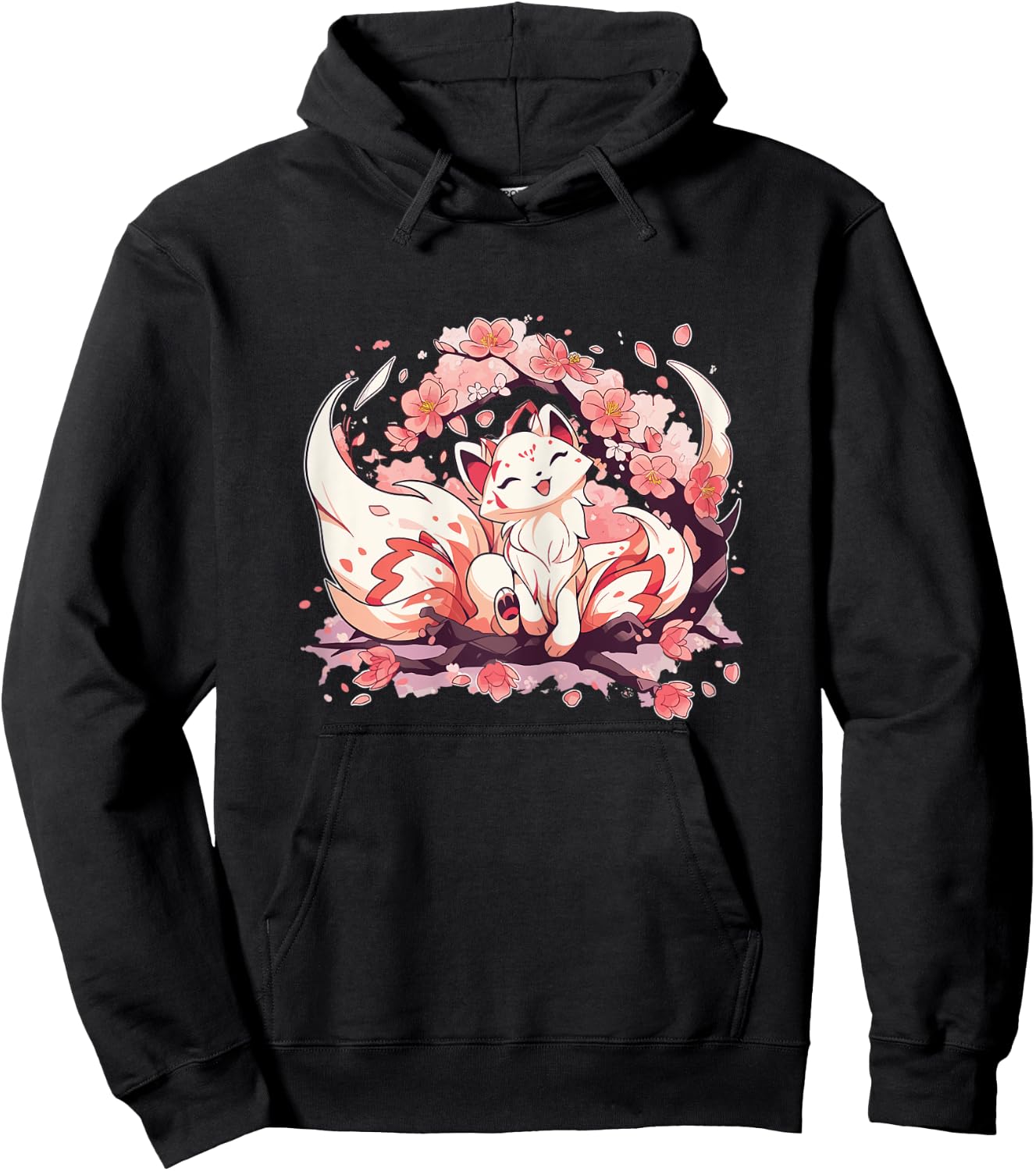 Kitsune Fox Japanese Nine Tailed Fox Cherry Blossom Flowers Hoodie - Hoodie | Black