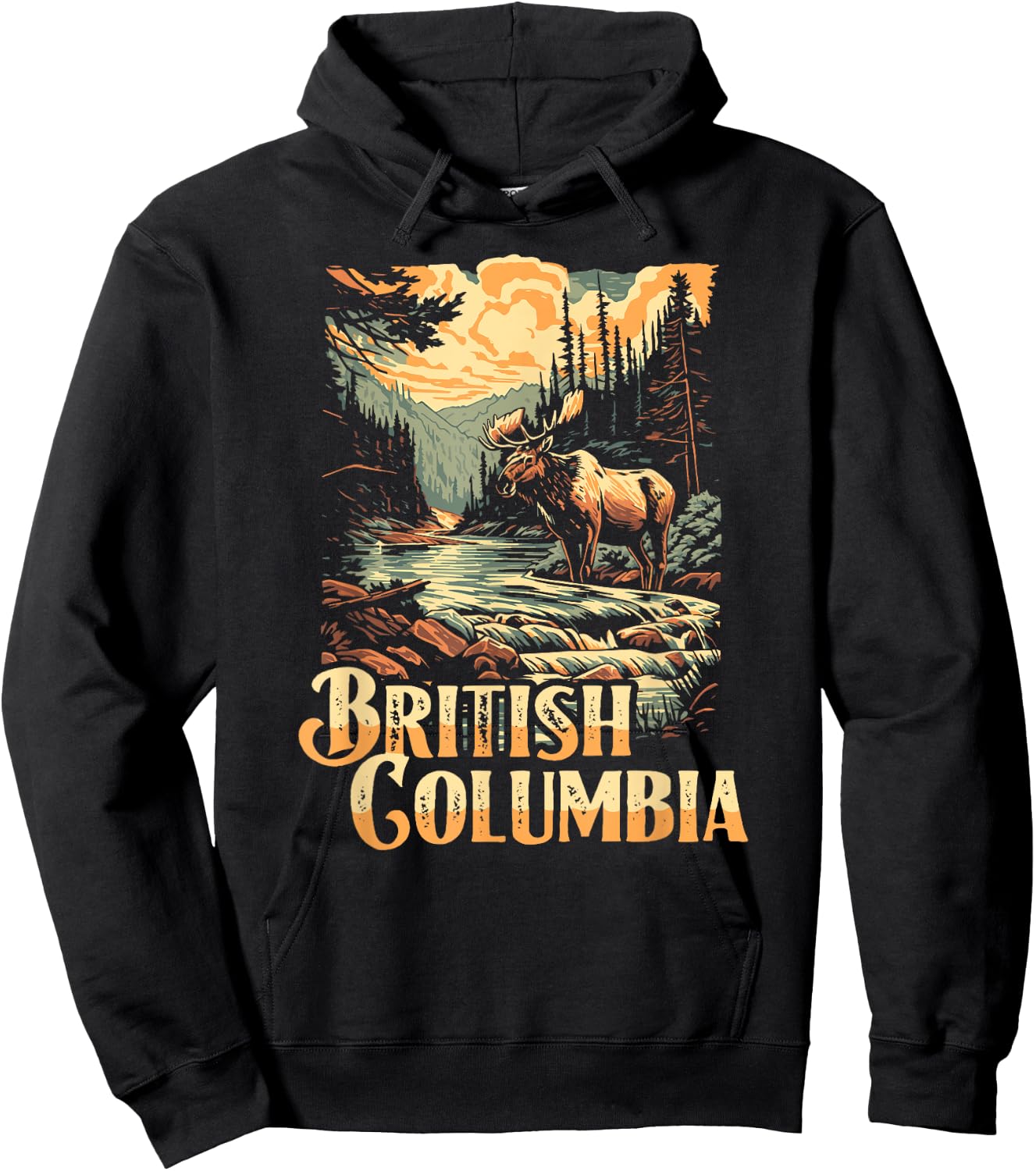 British Columbia Outdoors Canadian Wilderness Moose Vintage Hoodie - Hoodie | Black