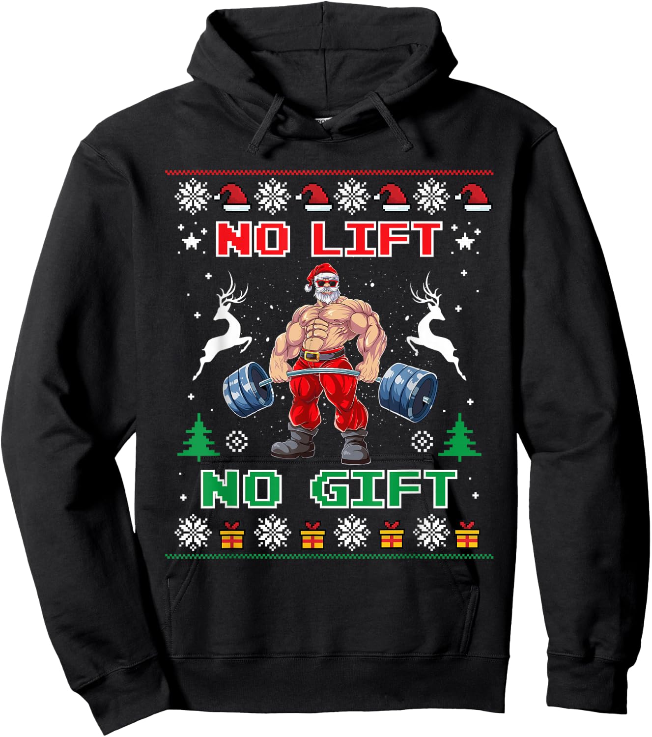 No Lift No Gift Weightlifting Fitness Christmas Bodybuilding Hoodie - Hoodie | Black