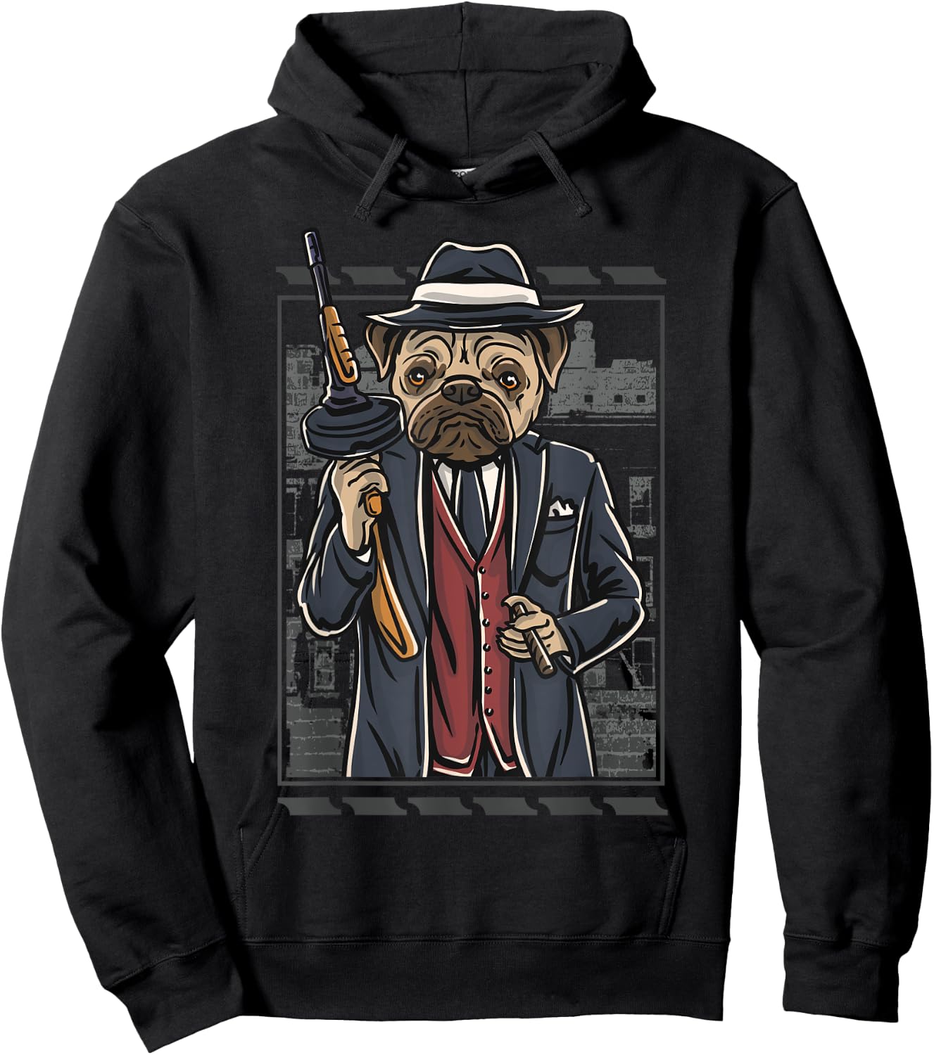 Funny mean looking Bad Pug Dog with Gun & cigar from 1920's Women Hoodie - Hoodie | Black