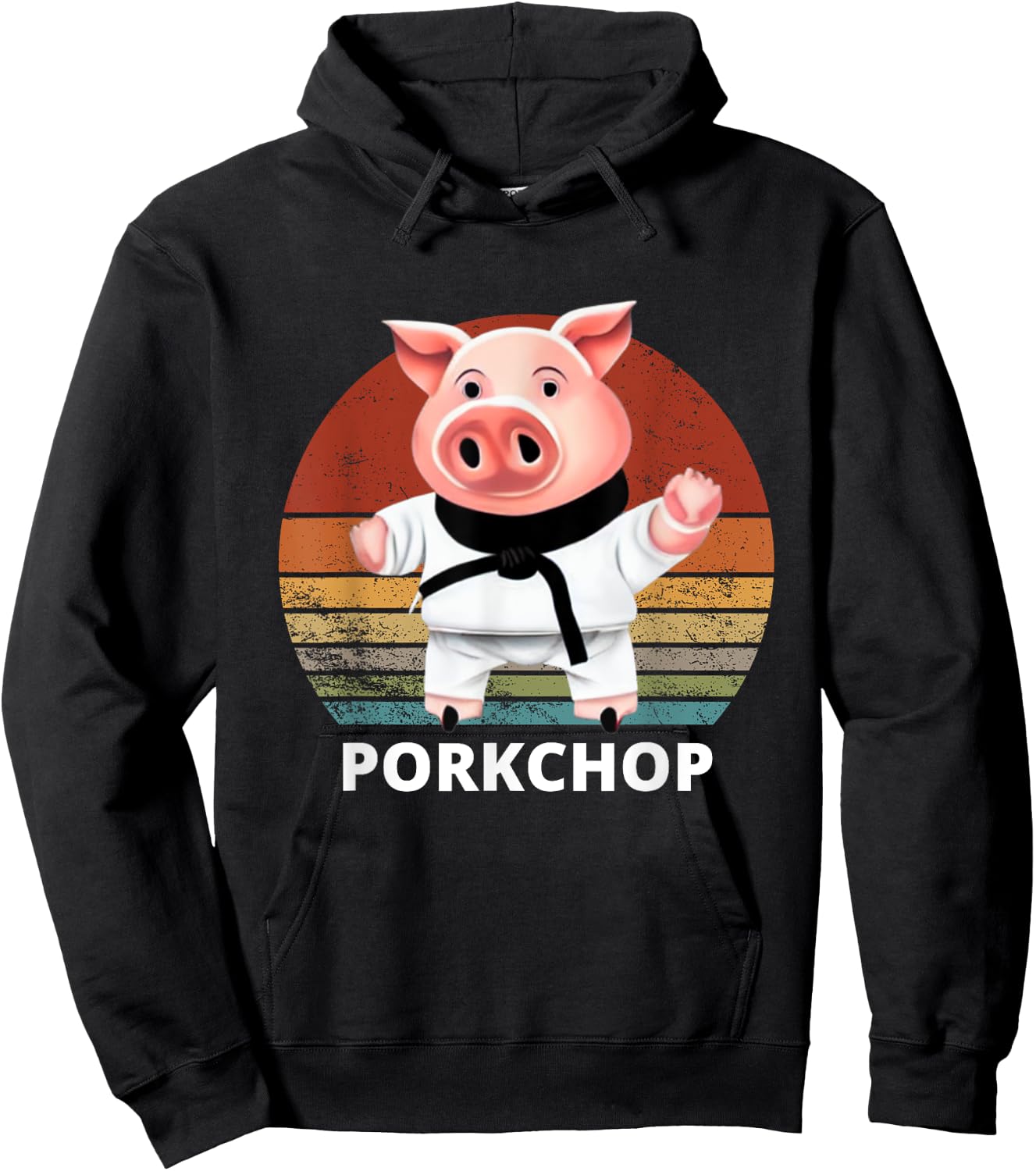 Animals Puns Pig Karate Pork Chop Pun Hoodie - Hoodie | Black