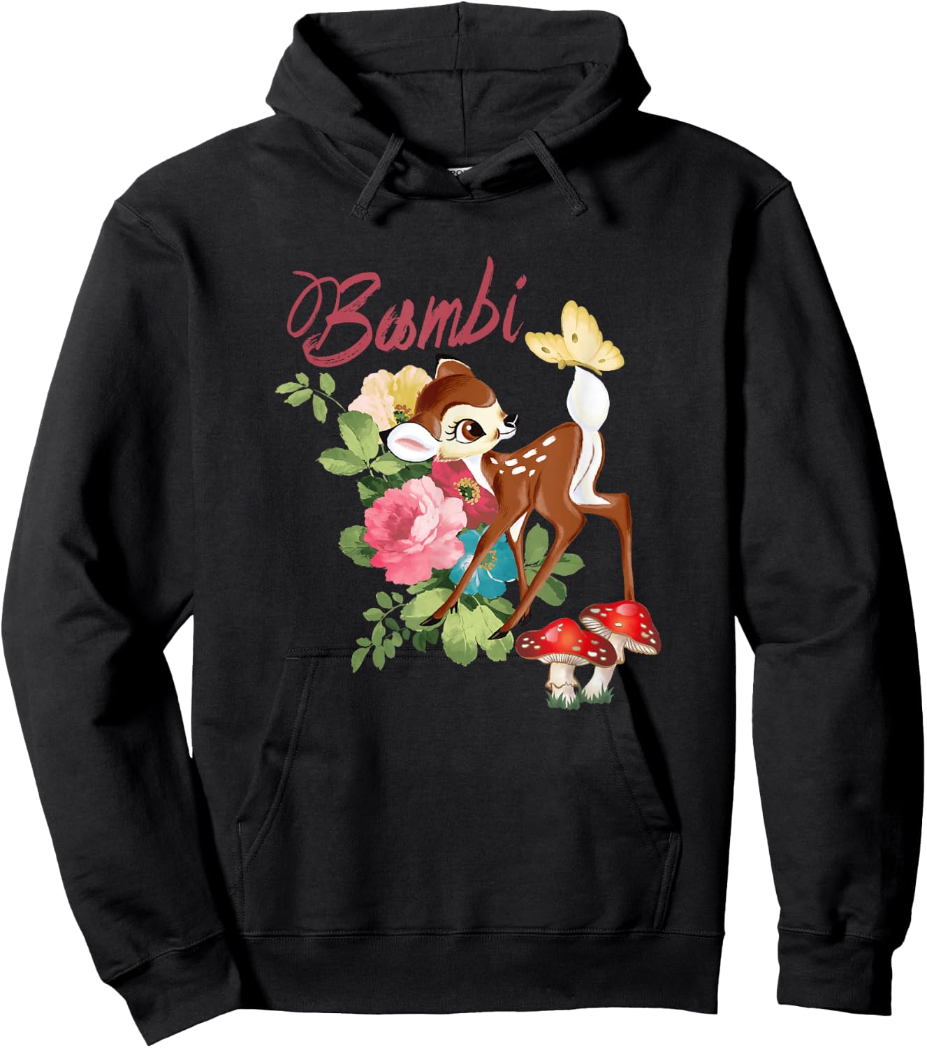 Disney Bambi Cute and Playful Watercolor Retro Portrait Hoodie - Hoodie | Black