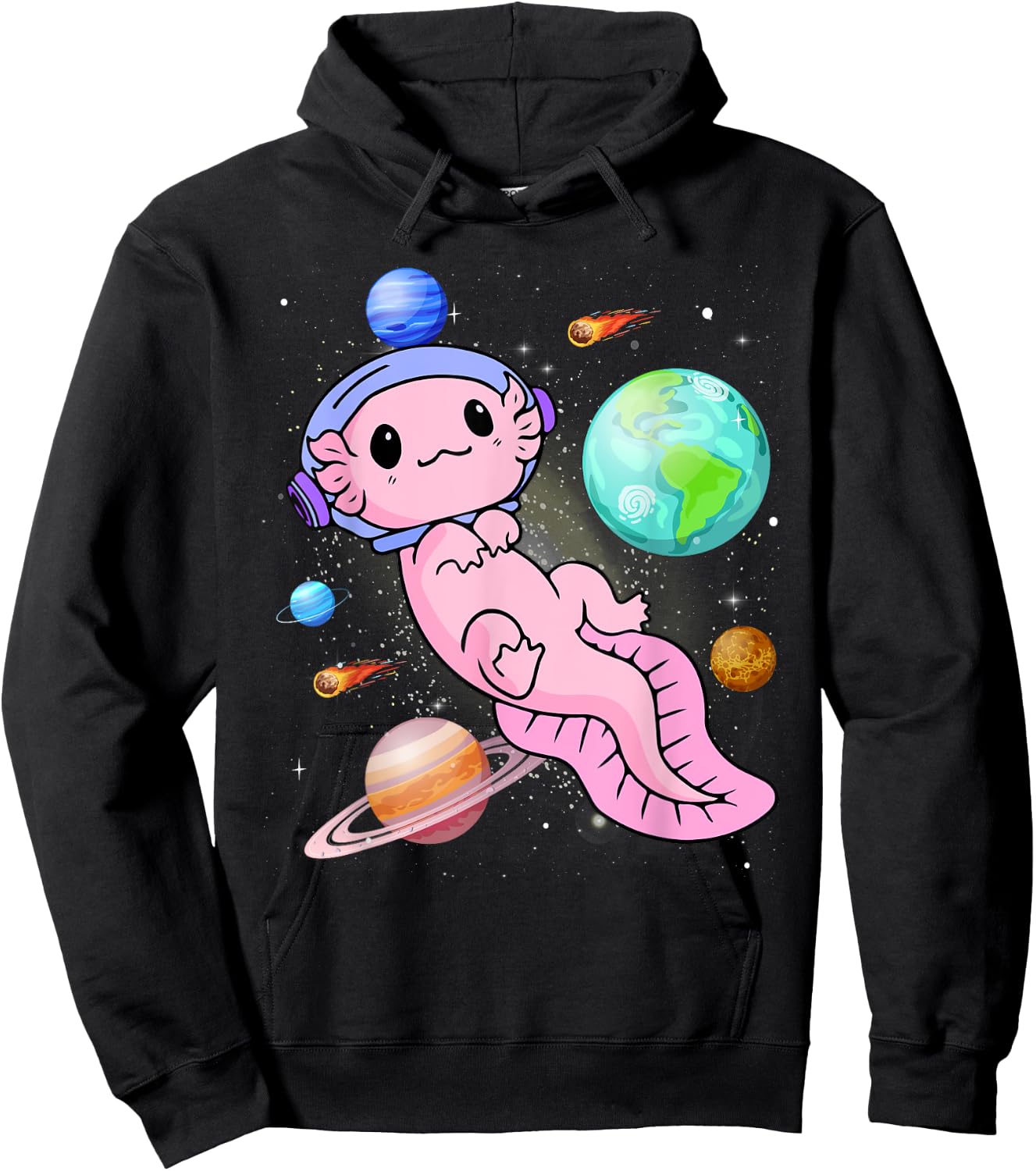 Cute Astronaut Axolotl In Space Galaxy Planet Outer Space Hoodie - Hoodie | Black
