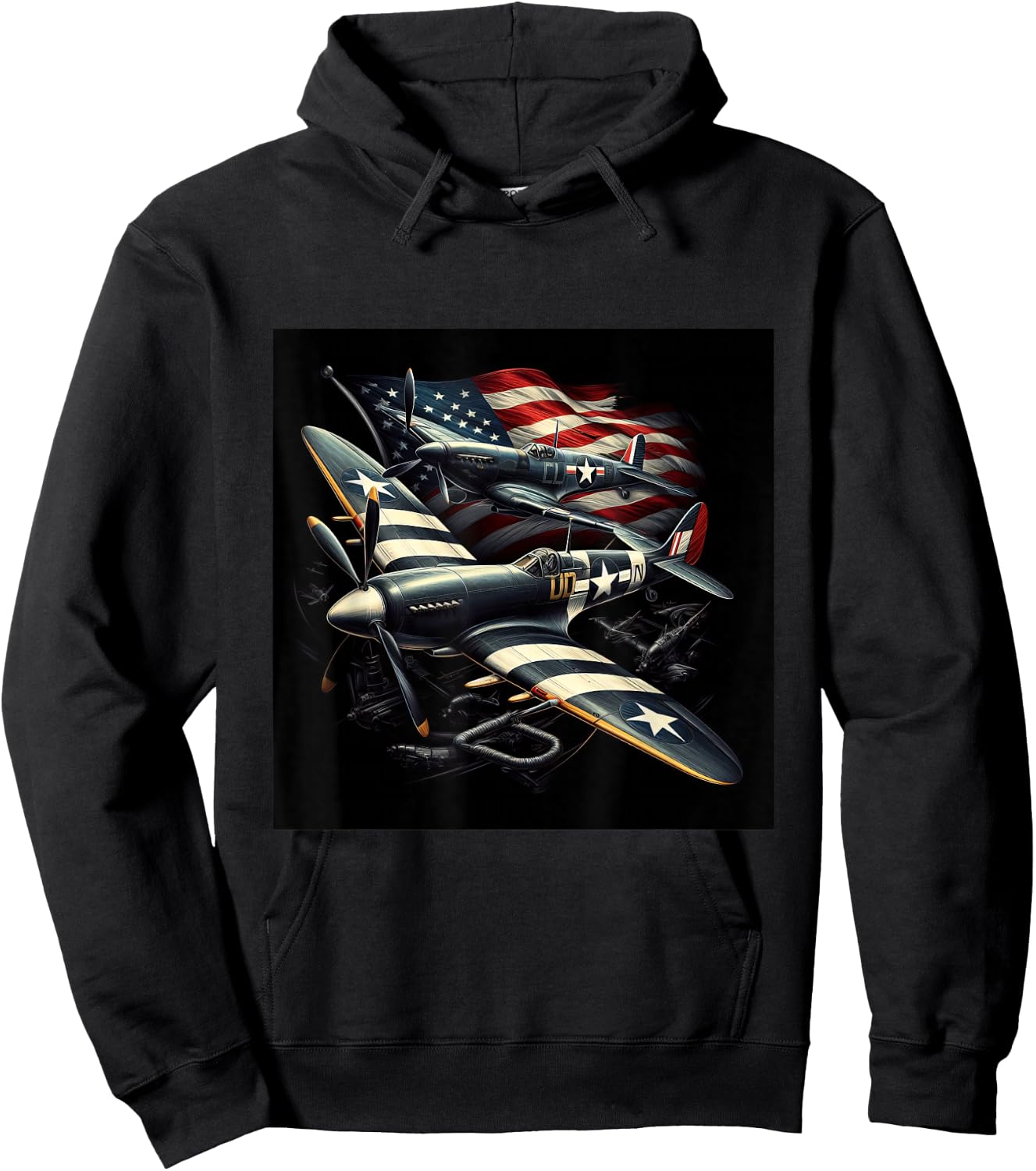 Spitfire F4U Corsair WW2 Airplanes US Flag Hoodie - Hoodie | Black