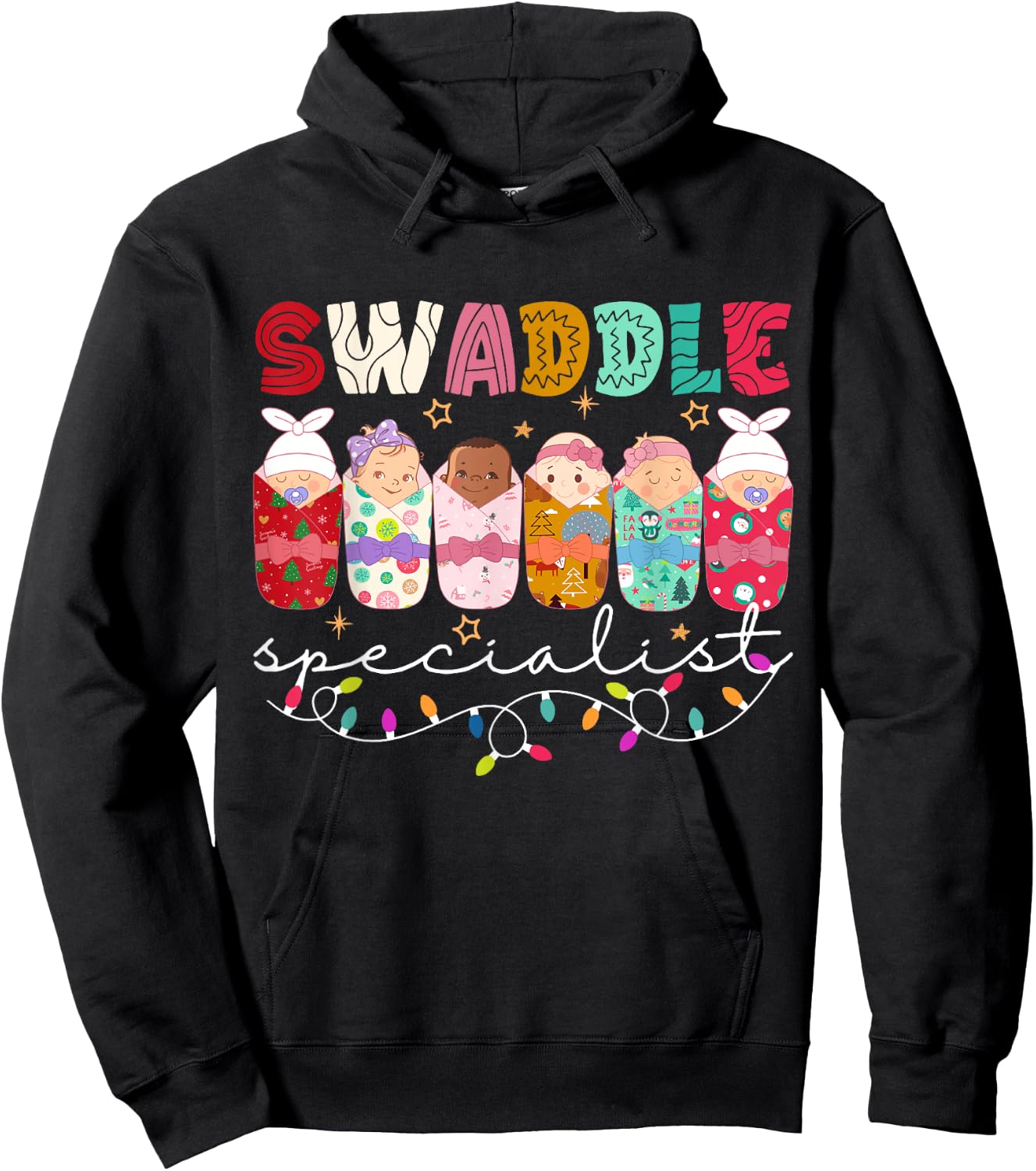 Swaddle Specialist NICU Mother Baby Nurse ICU PICU Christmas Hoodie - Hoodie | Black