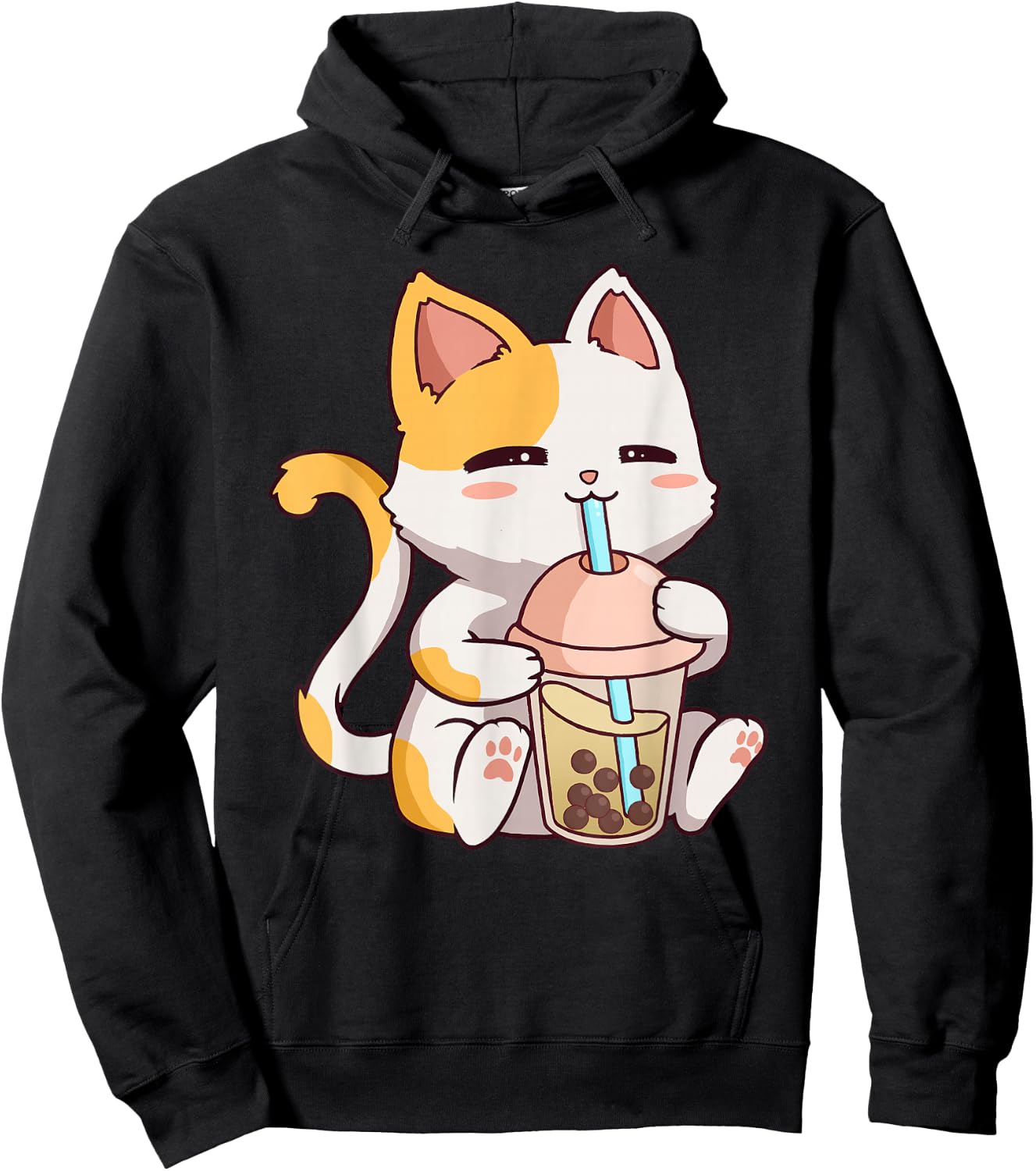 Cute Cat Kawaii Boba Tea Bubble Neko Anime Hoodie - Hoodie | Black