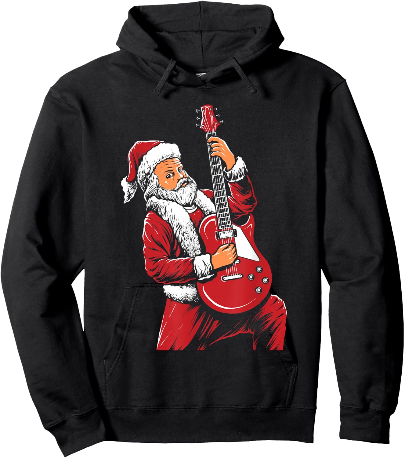 Santa Playing Guitar Christmas Pajama Musician Guitarist Hoodie - Hoodie | Black