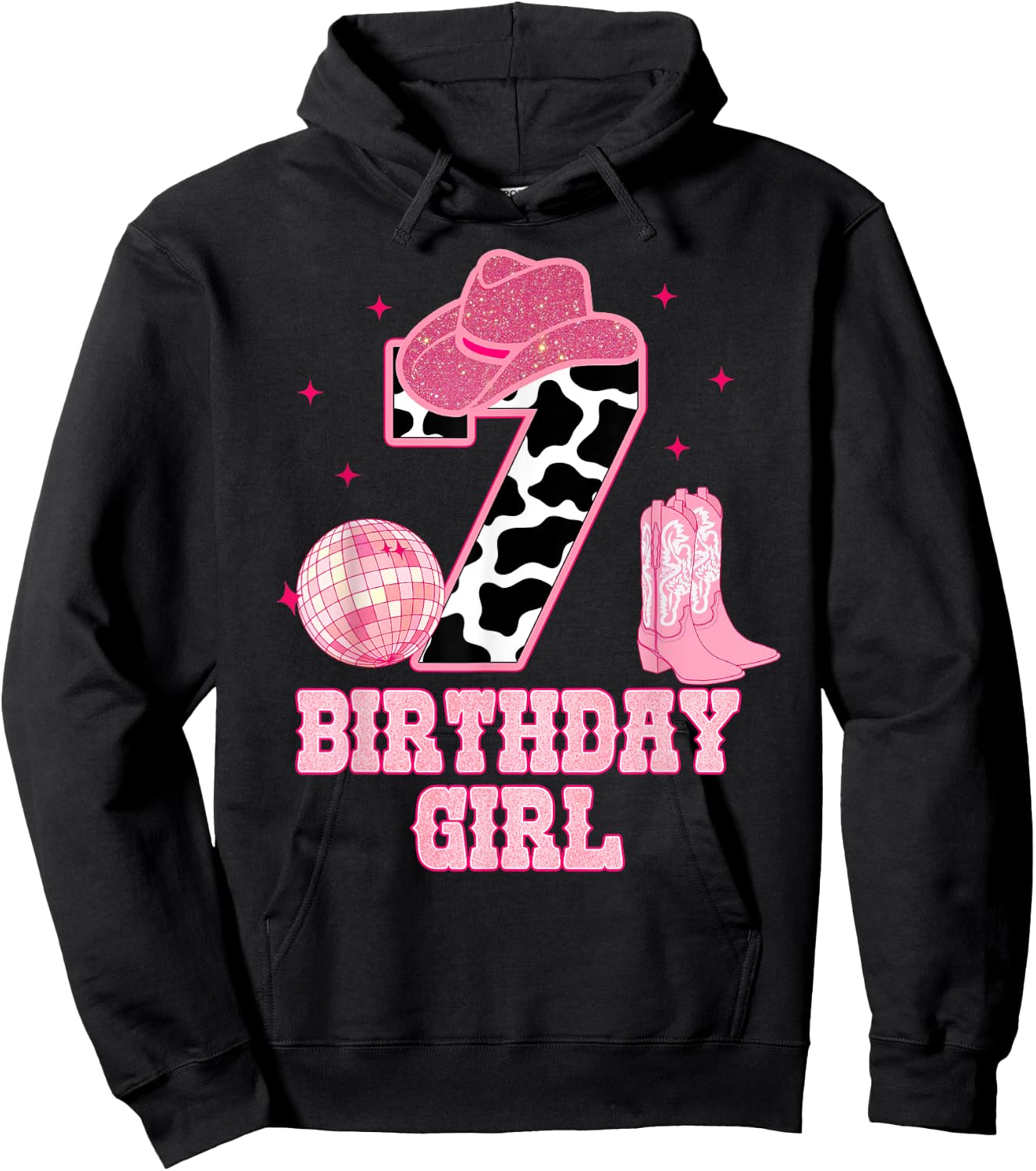 Happy 7th Birthday Girl Outfit Rodeo Western Cowgirl Cowboy Hoodie - Hoodie | Black