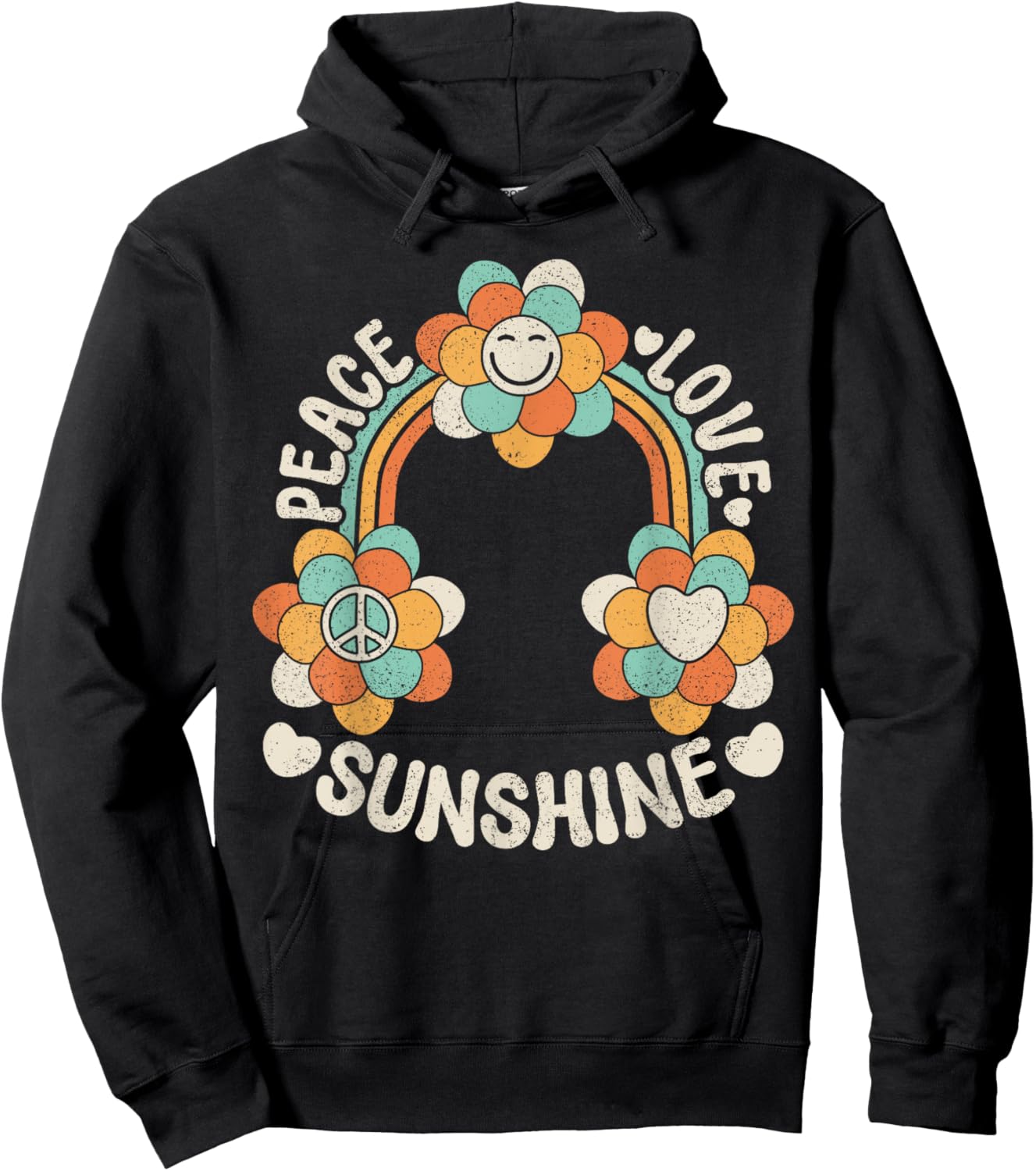 60s 70s Groovy Rainbow Outfit Hippie Peace Love Sunshine Women Kids Hoodie - Hoodie | Black