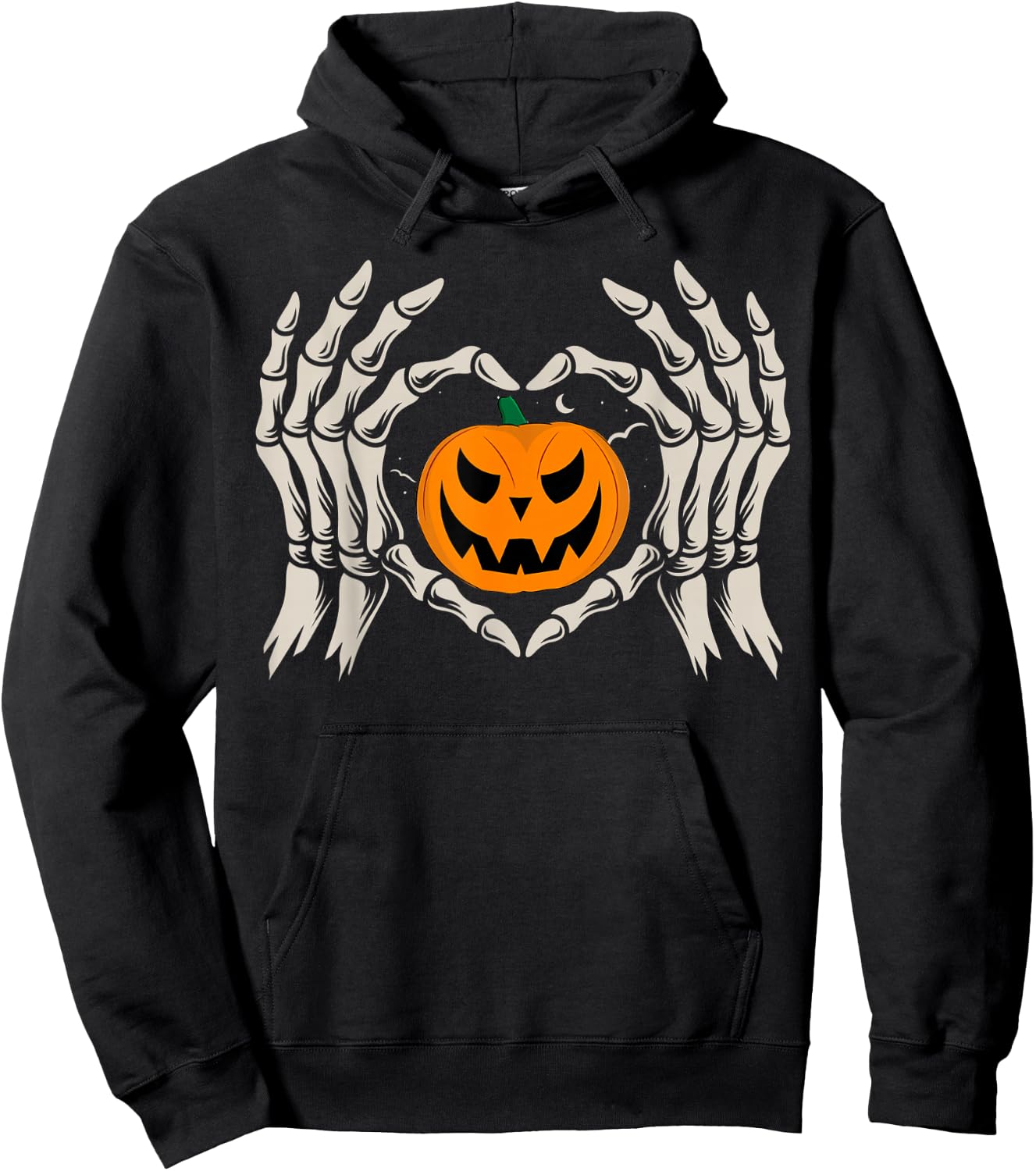 Skeleton Hand Heart with Pumpkin Halloween Funny Bones Love Hoodie - Hoodie | Black