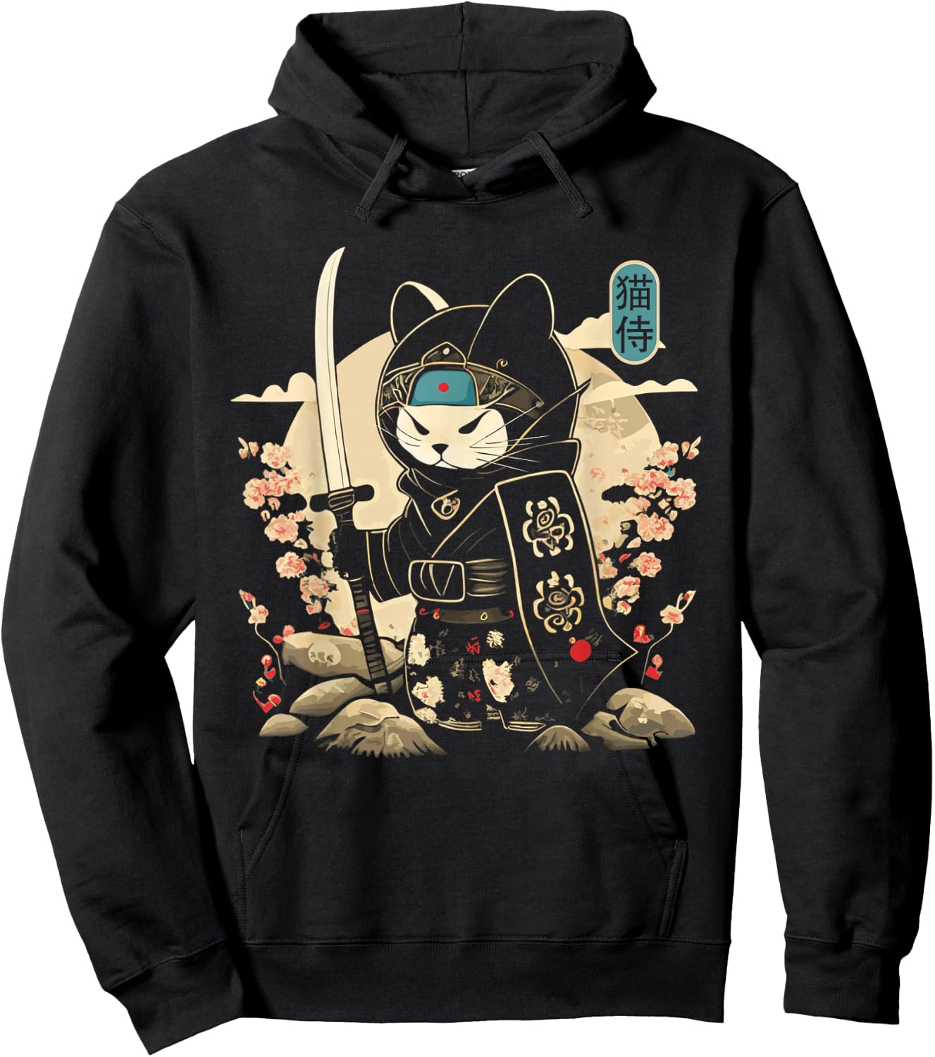 Japanese Samurai Cat Tattoo Kawaii Ninja Cat Hoodie - Hoodie | Black