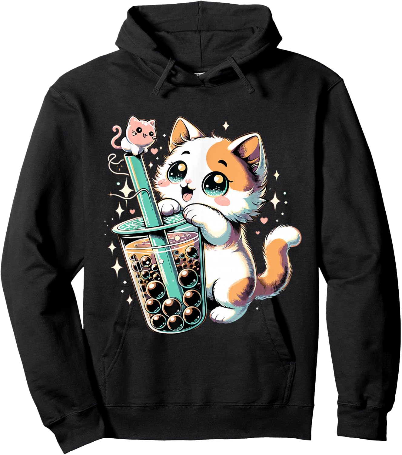 Cat Boba Japanese Kawaii Anime Kitty Bubble Tea Neko Teen Hoodie - Hoodie | Black