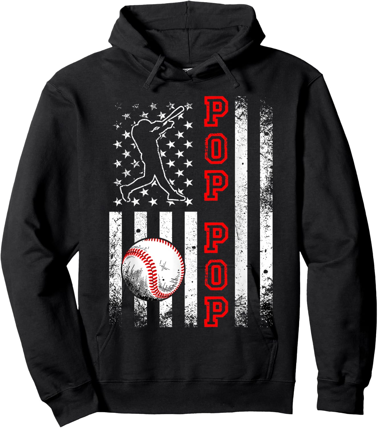 Baseball Pop Pop American Flag Funny Vintage Baseball Lovers Hoodie - Hoodie | Black