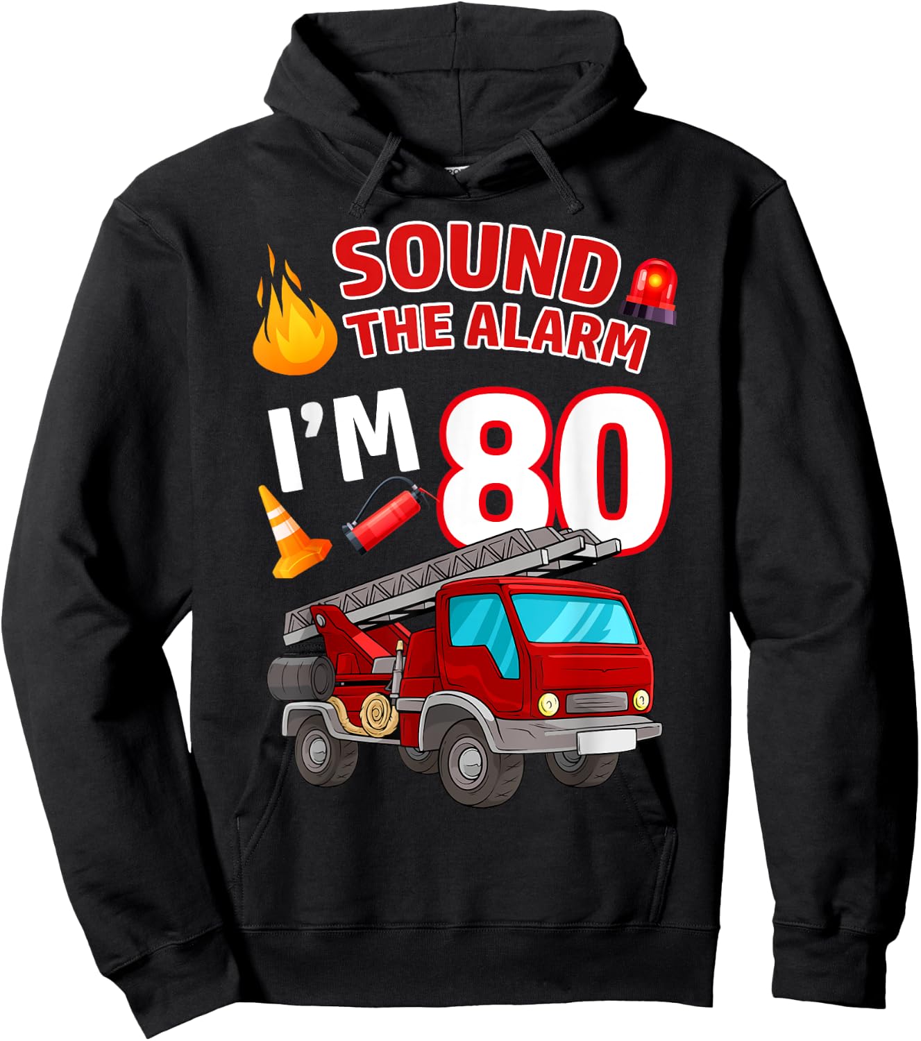 Fire Truck 80th Birthday Firefighter Fireman 80 Year Old Hoodie - Hoodie | Black