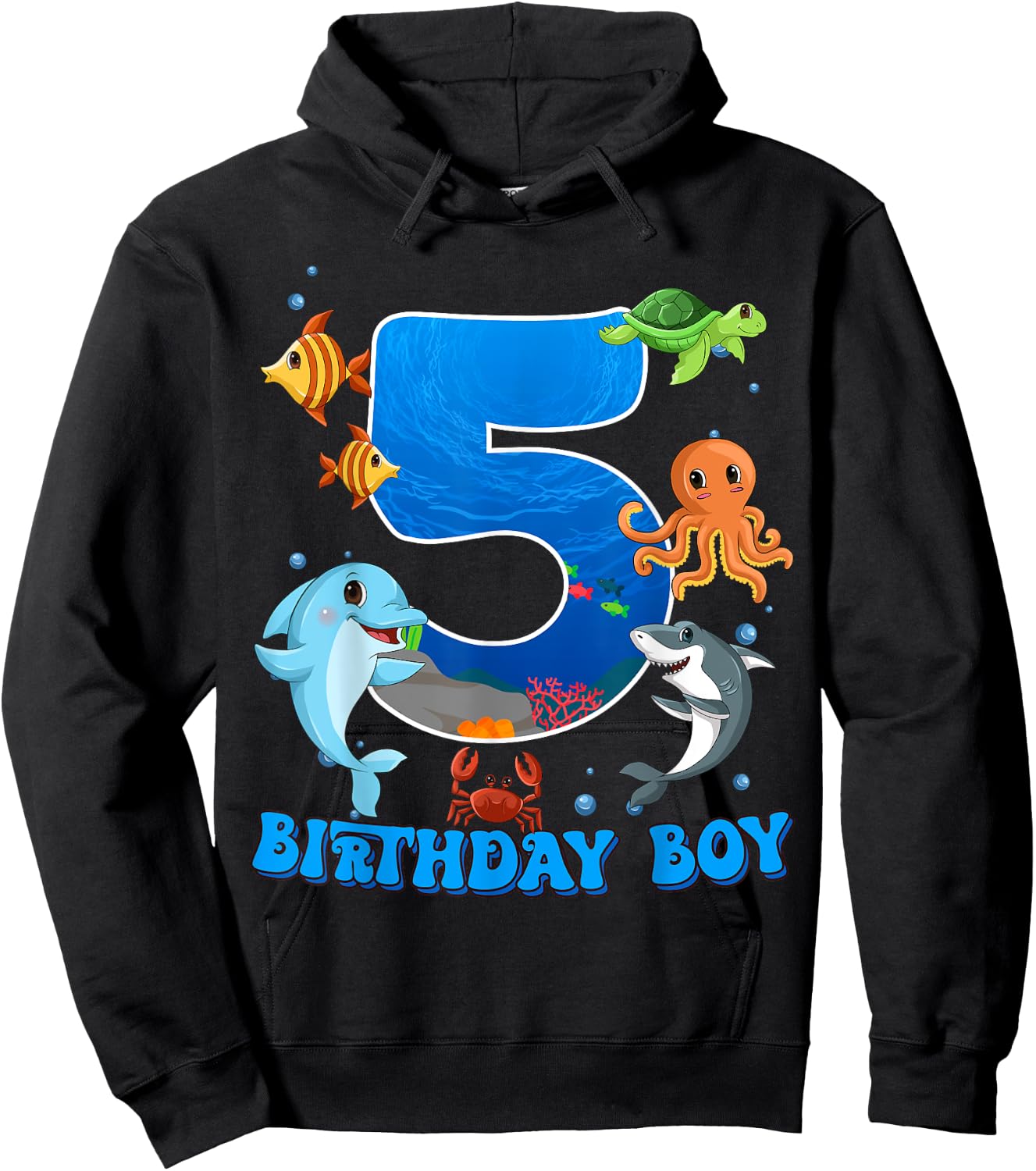 5th Birthday Party Ocean 5 Year Old Sea Fish Birthday Boy Hoodie - Hoodie | Black