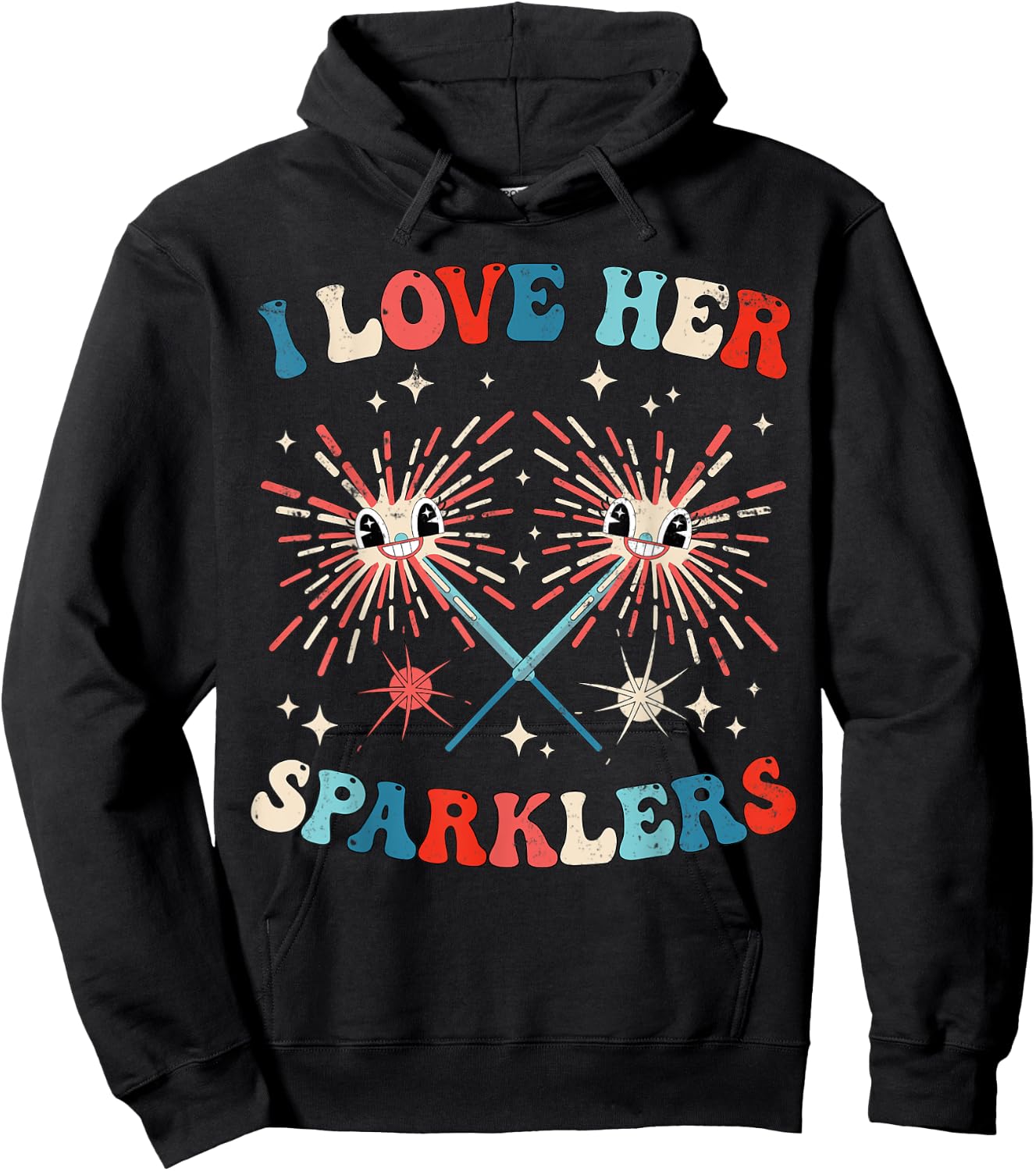 I Love Her Sparklers Funny Matching Couple 4th Of July Men Hoodie - Hoodie | Black