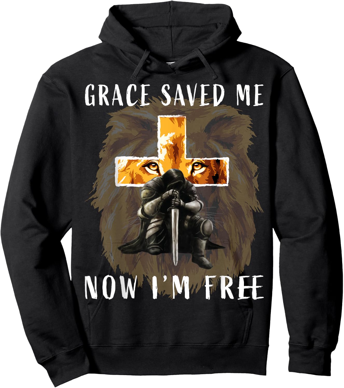 Grace Saved Me Christian Religious Sayings Lion Graphic Men Hoodie - Hoodie | Black
