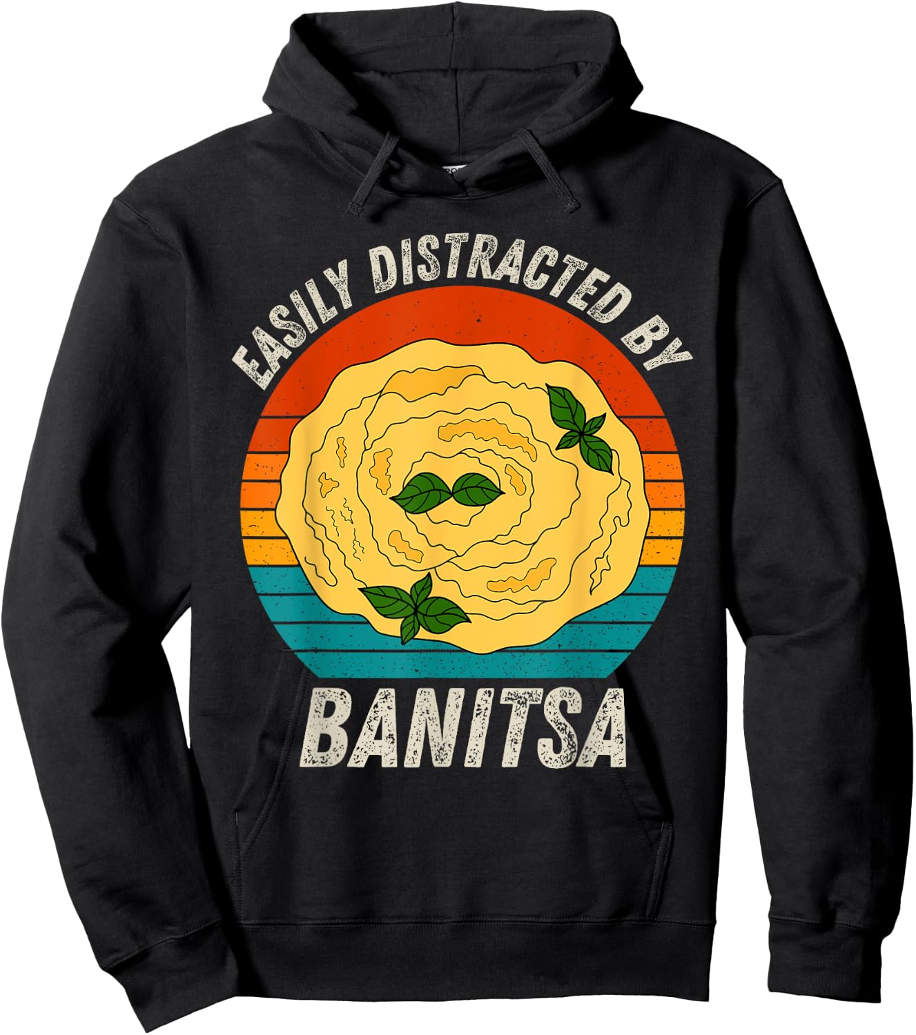 Vintage Easily Distracted By Banitsa Retro Food lover Hoodie - Hoodie | Black