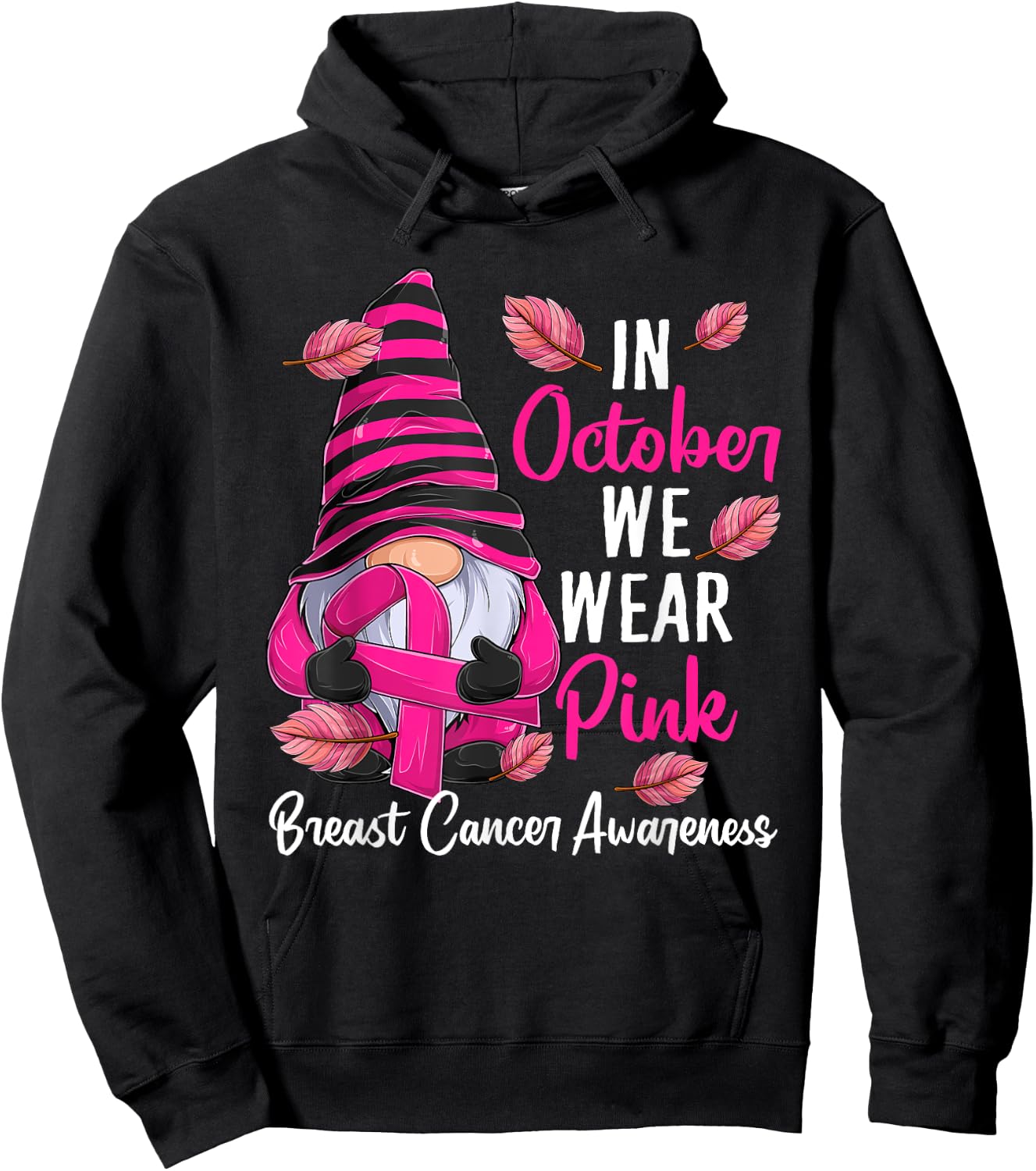 In October We Wear Pink - Gnome Breast Cancer Awareness Hoodie - Hoodie | Black
