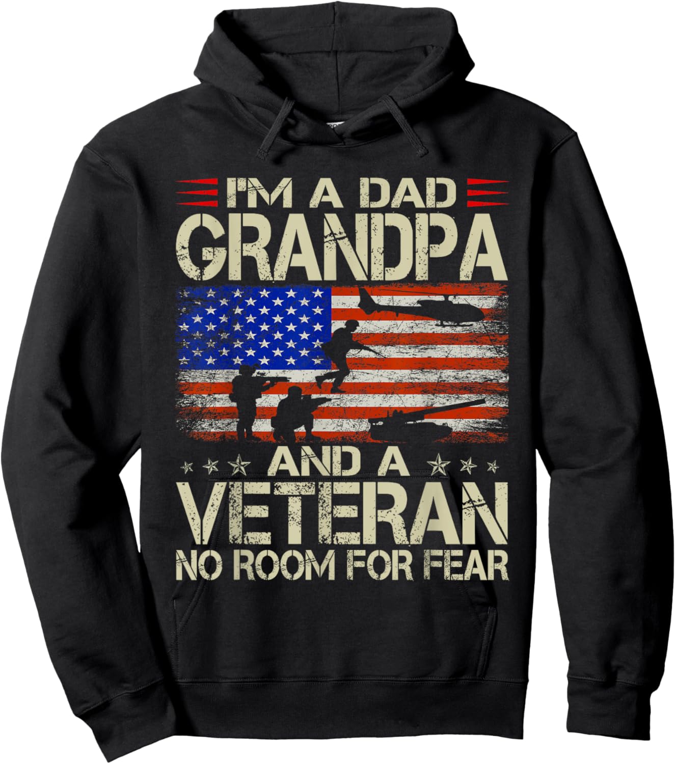 I'm A Dad Grandpa And Veteran Funny Retro Papa Grandpa Gifts Hoodie - Hoodie | Black