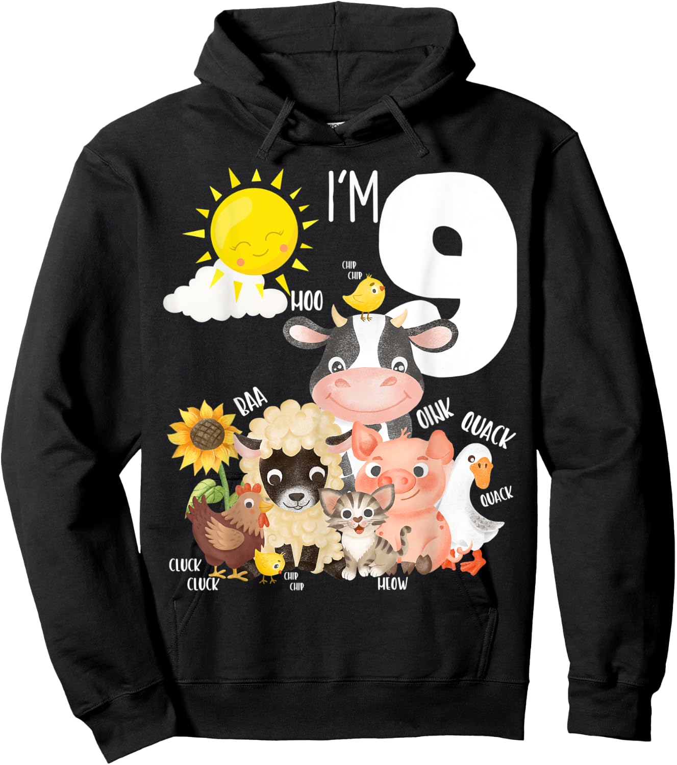 9th Birthday Barnyard Barn Farm Animals Sounds Age 9 Farm Hoodie - Hoodie | Black