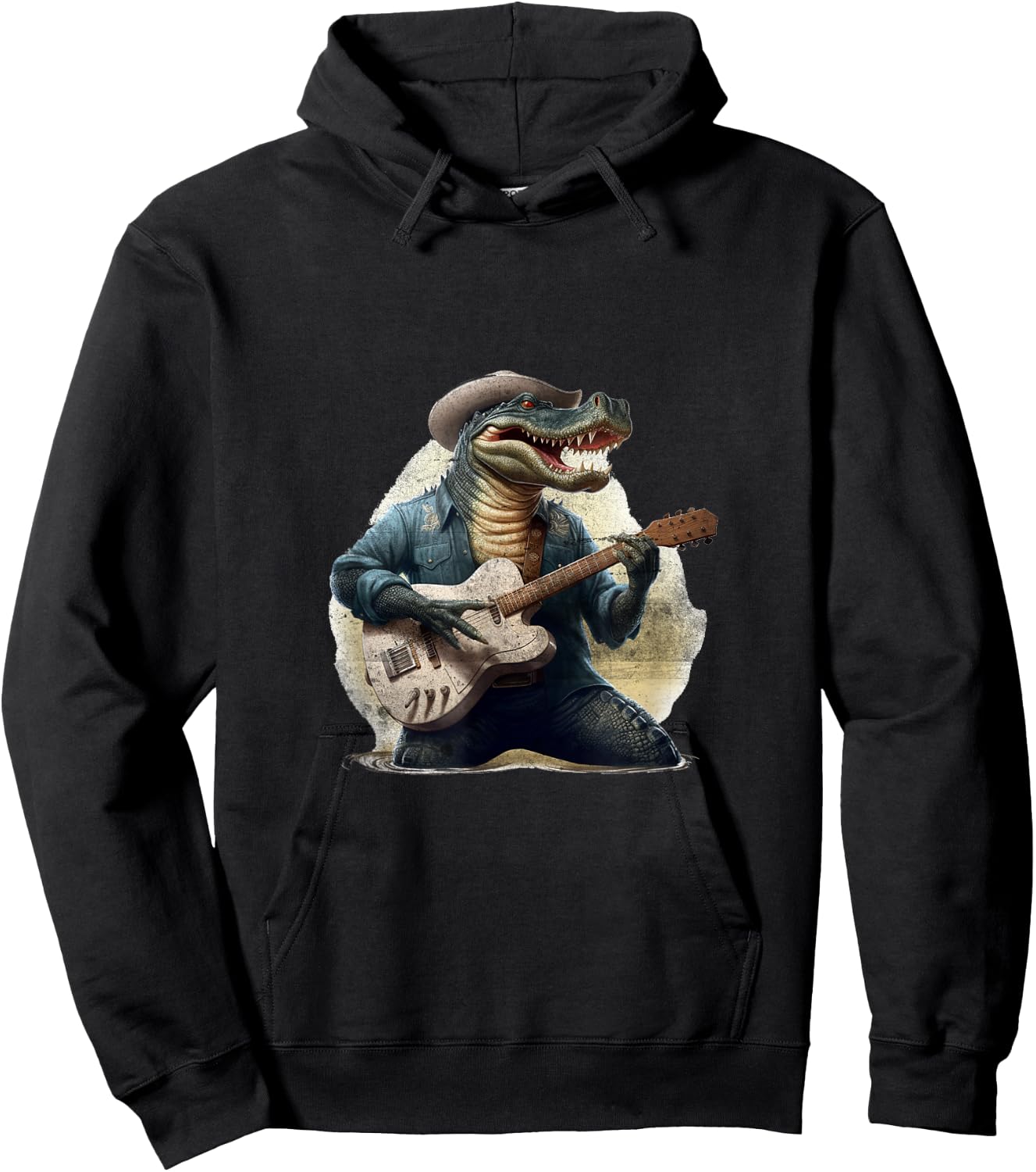Funny Gator Alligator Playing Guitar Cowboy Country Music Hoodie - Hoodie | Black