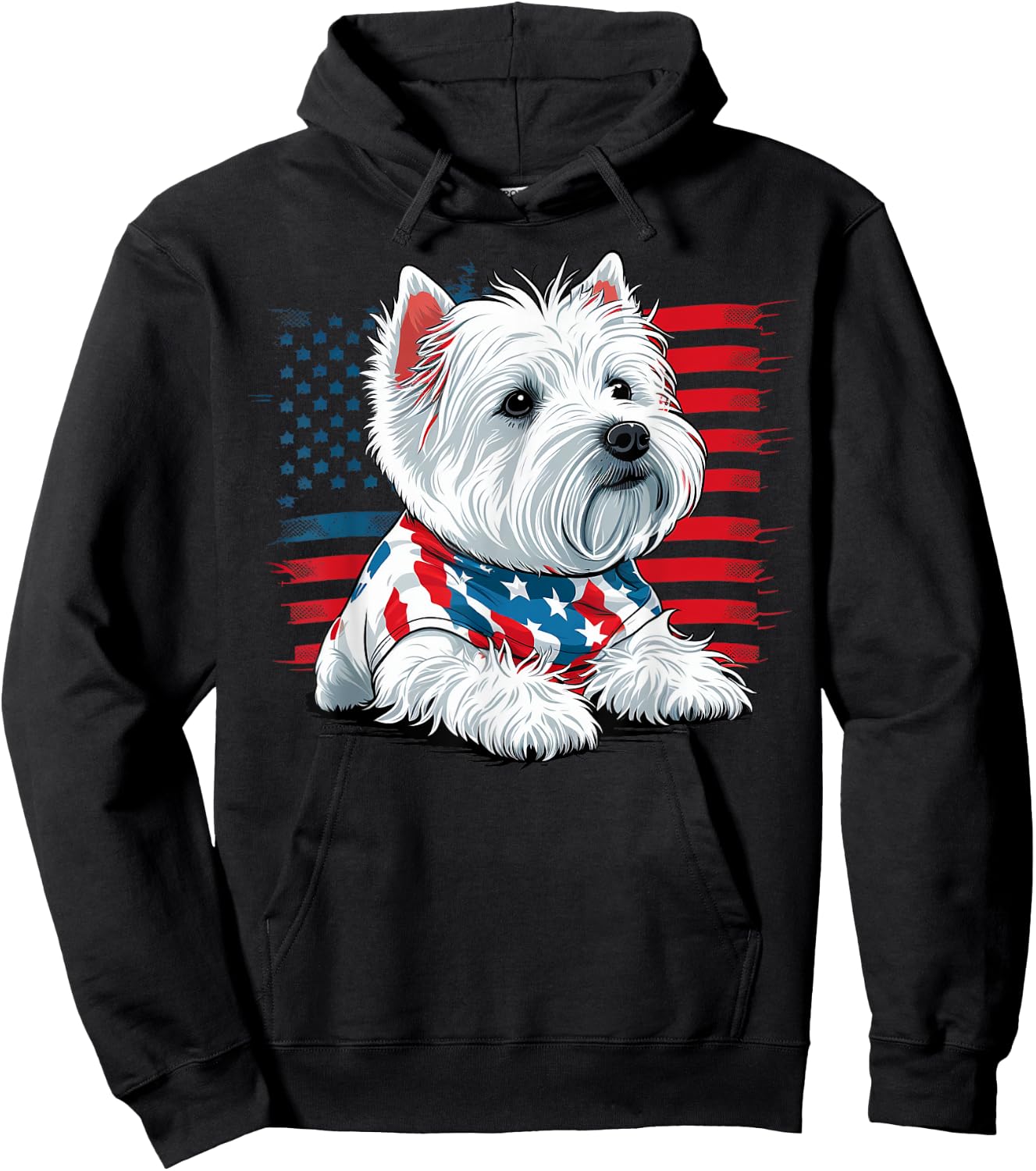 USA 4th Of July West Highland White Terrier American Westie Women Kids Men Hoodie - Hoodie | Black