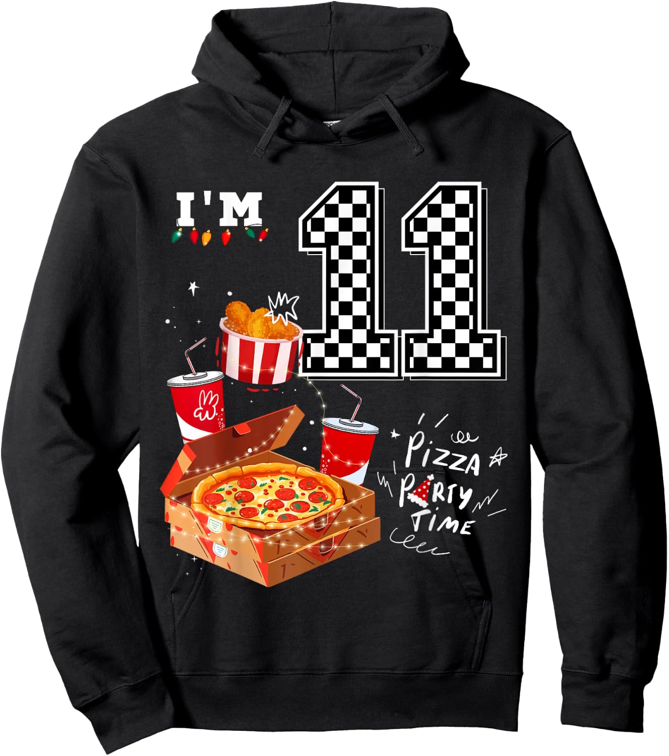 Funny Pizza Lover 11th Birthday Crew 11 Years Old Boys Match Hoodie - Hoodie | Black