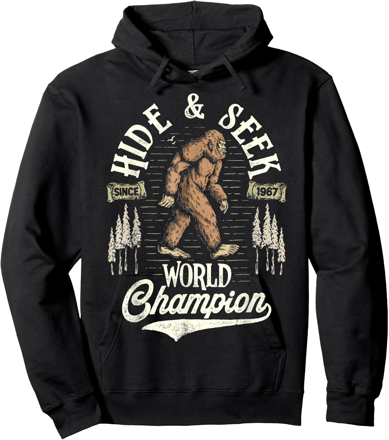 Bigfoot Hide And Seek World Champion Sasquatch Retro Vintage Hoodie - Hoodie | Black