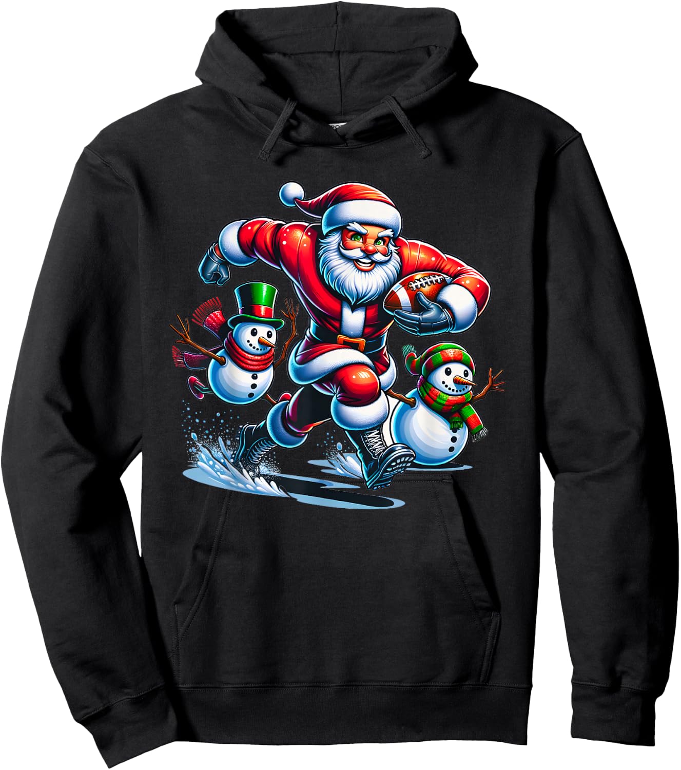 Christmas Football Santa Playing Football Hoodie - Hoodie | Black