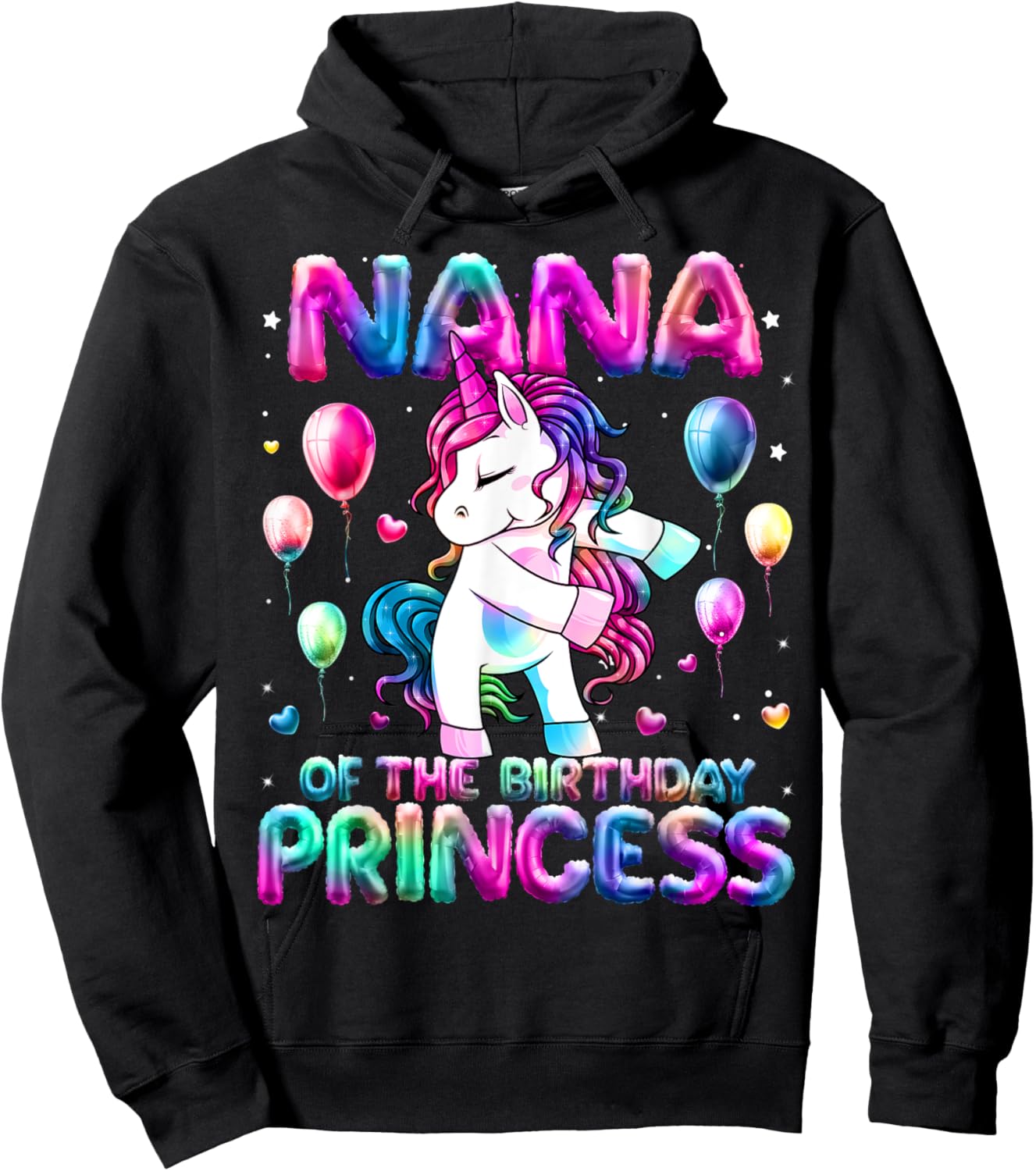 Grandma of the Birthday Princess Girl Flossing Unicorn Nana Hoodie - Hoodie | Black