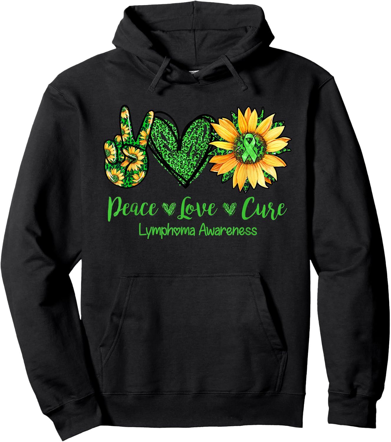 Daisy Peace Love Cure Lymphoma Awareness Gift Hoodie - Hoodie | Black