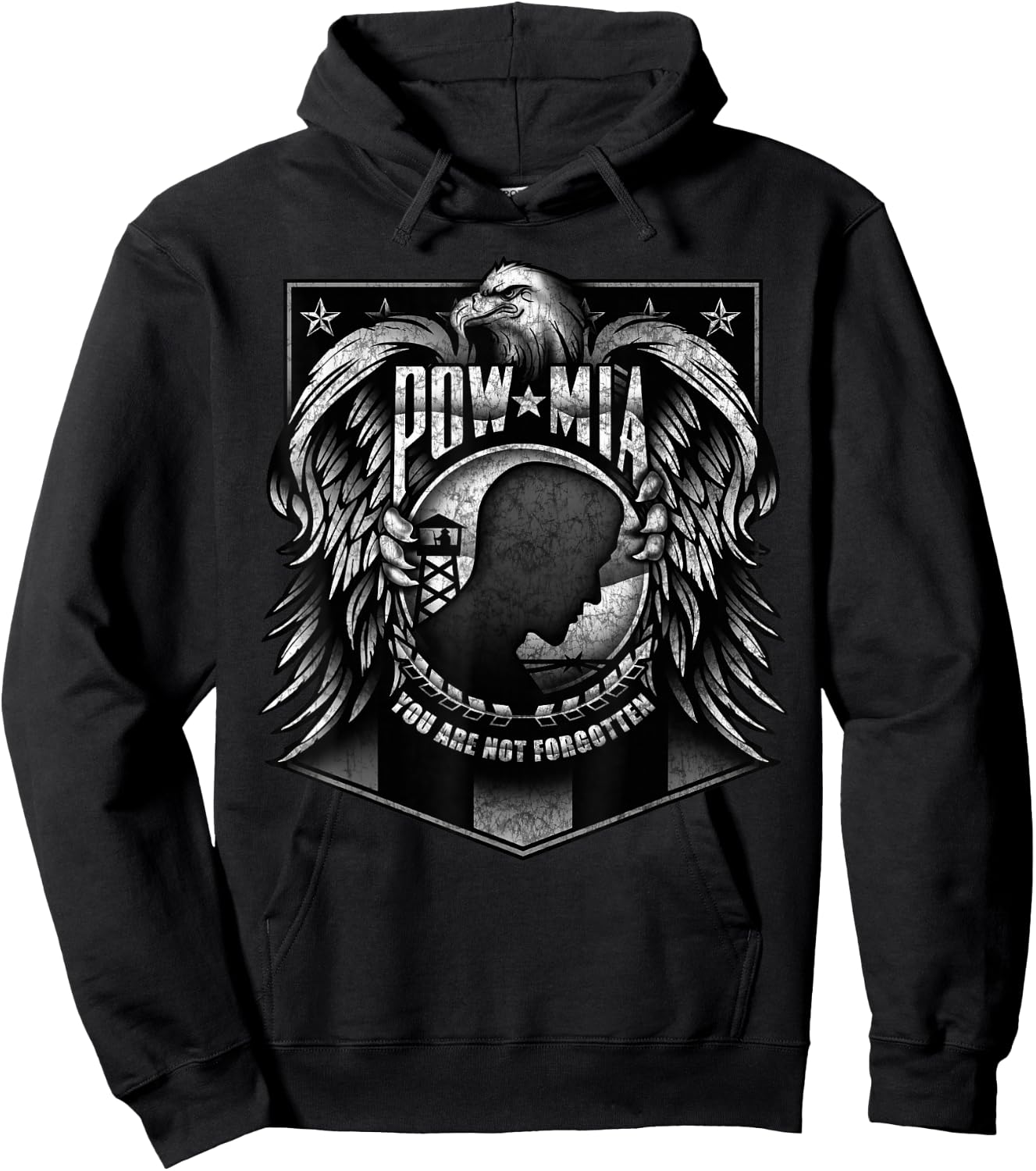 US Military POW MIA You Are Not Forgotten Shield with Eagle Hoodie - Hoodie | Black