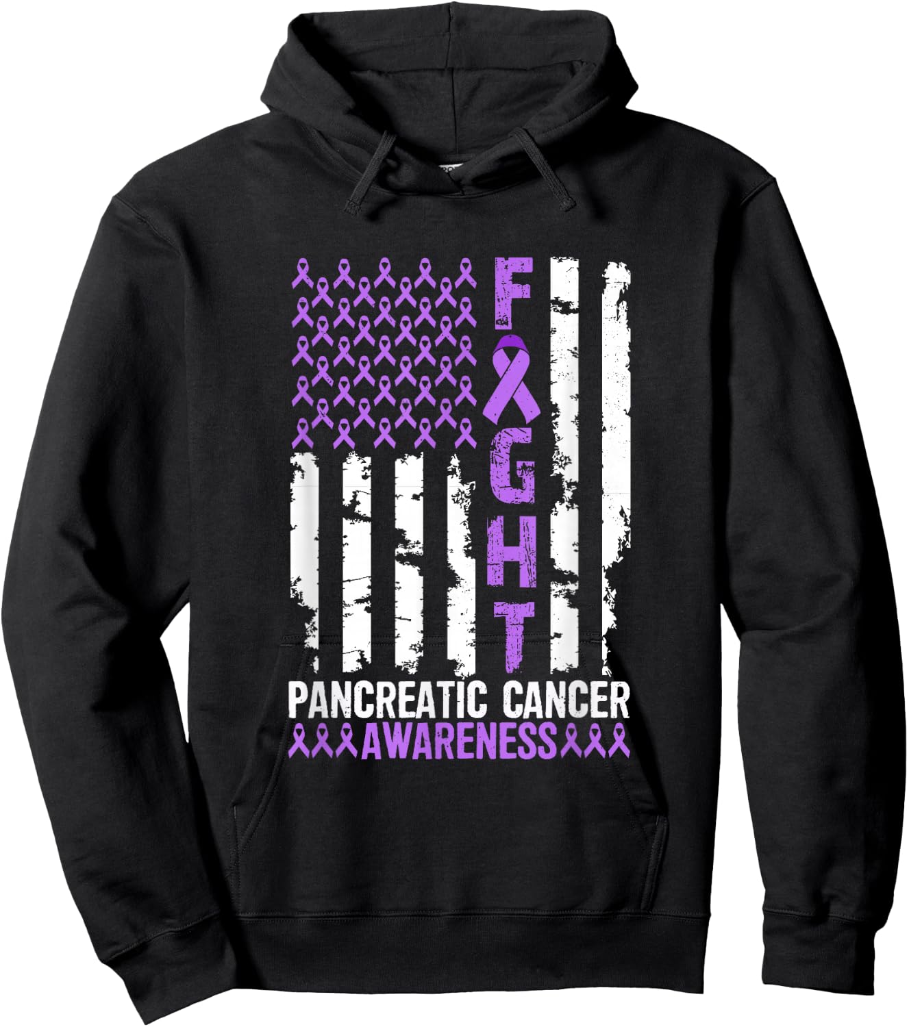 Fight Flag Purple Ribbon Support Pancreatic Cancer Awareness Hoodie - Hoodie | Black