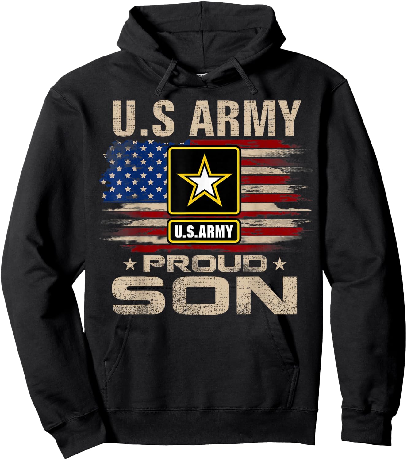 Vintage U.S Army Proud Son With American Flag Hoodie - Hoodie | Black