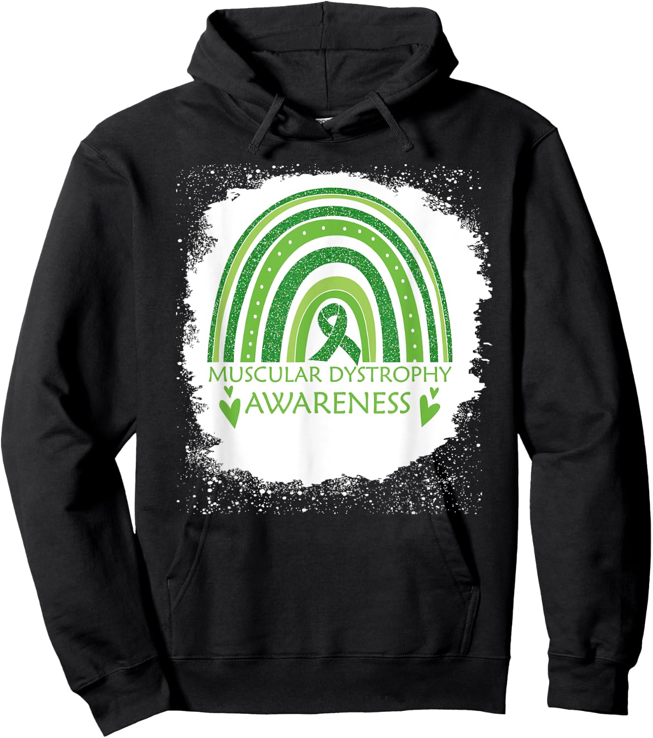 Muscular Dystrophy Awareness Bleached Rainbow Green Ribbon Hoodie - Hoodie | Black