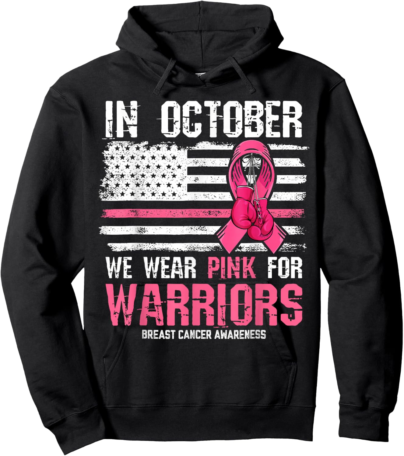 in October We Wear Pink for Warriors Breast Cancer Awareness Hoodie - Hoodie | Black