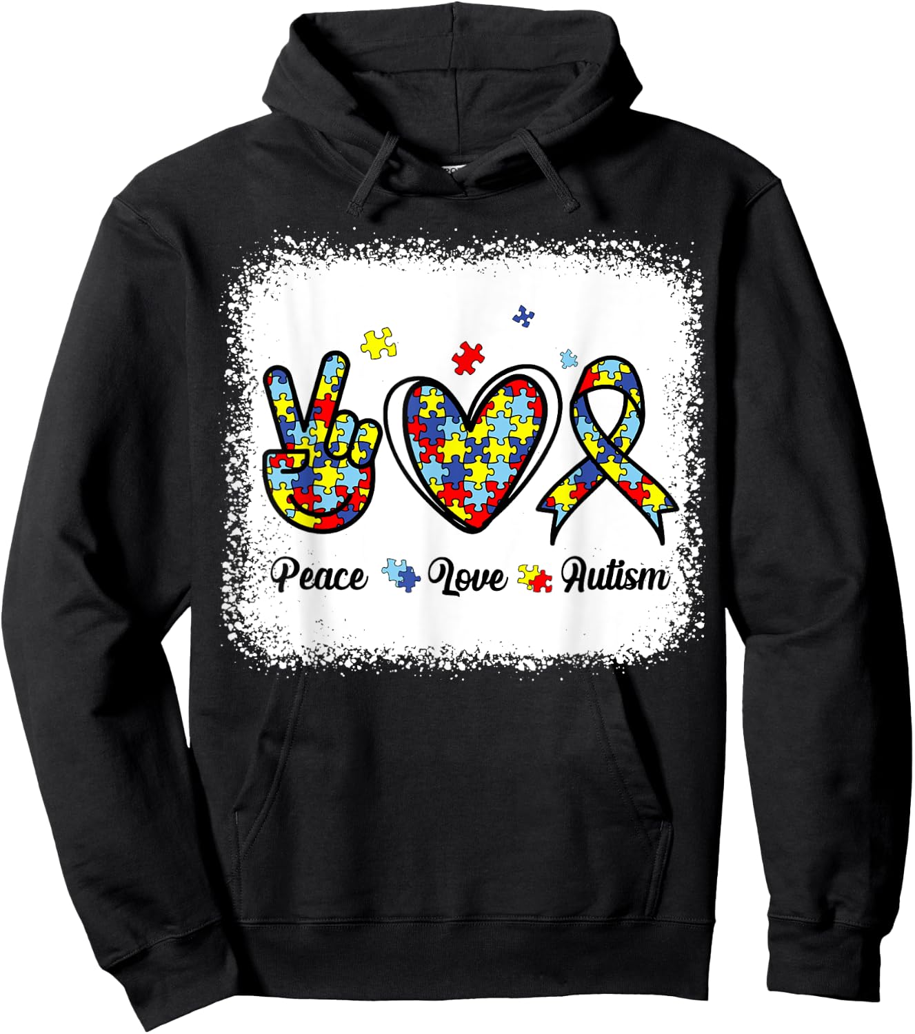 Peace Love Autism Awareness Shirt Kids Women Cute Mom Girl Hoodie - Hoodie | Black