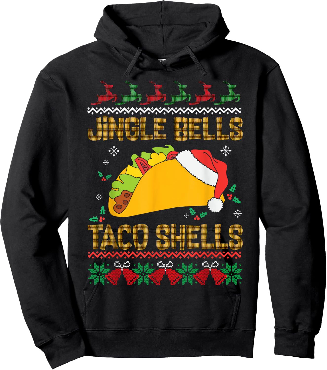 Ugly Christmas Fast Food Joke Jingle Bells Taco Shells Hoodie - Hoodie | Black