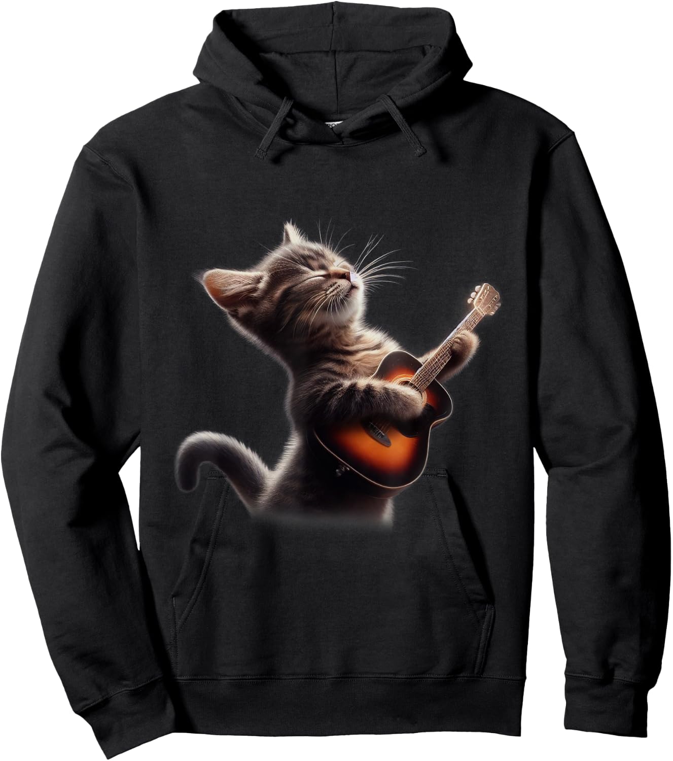 Cat Playing Guitar - Funny Rock Music Guitar Cat Women Kids Hoodie - Hoodie | Black