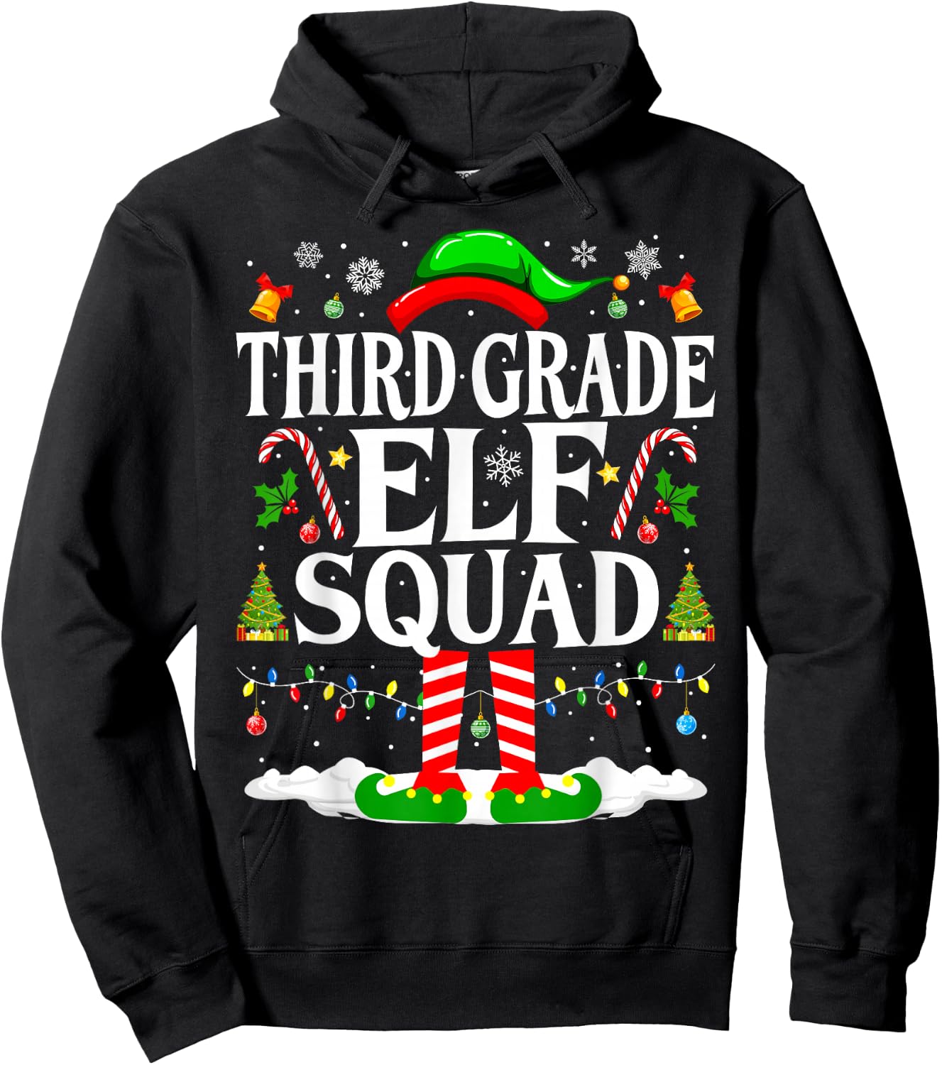 3rd Grade Elf Squad Xmas Funny Christmas Third Grade Elf Hoodie - Hoodie | Black