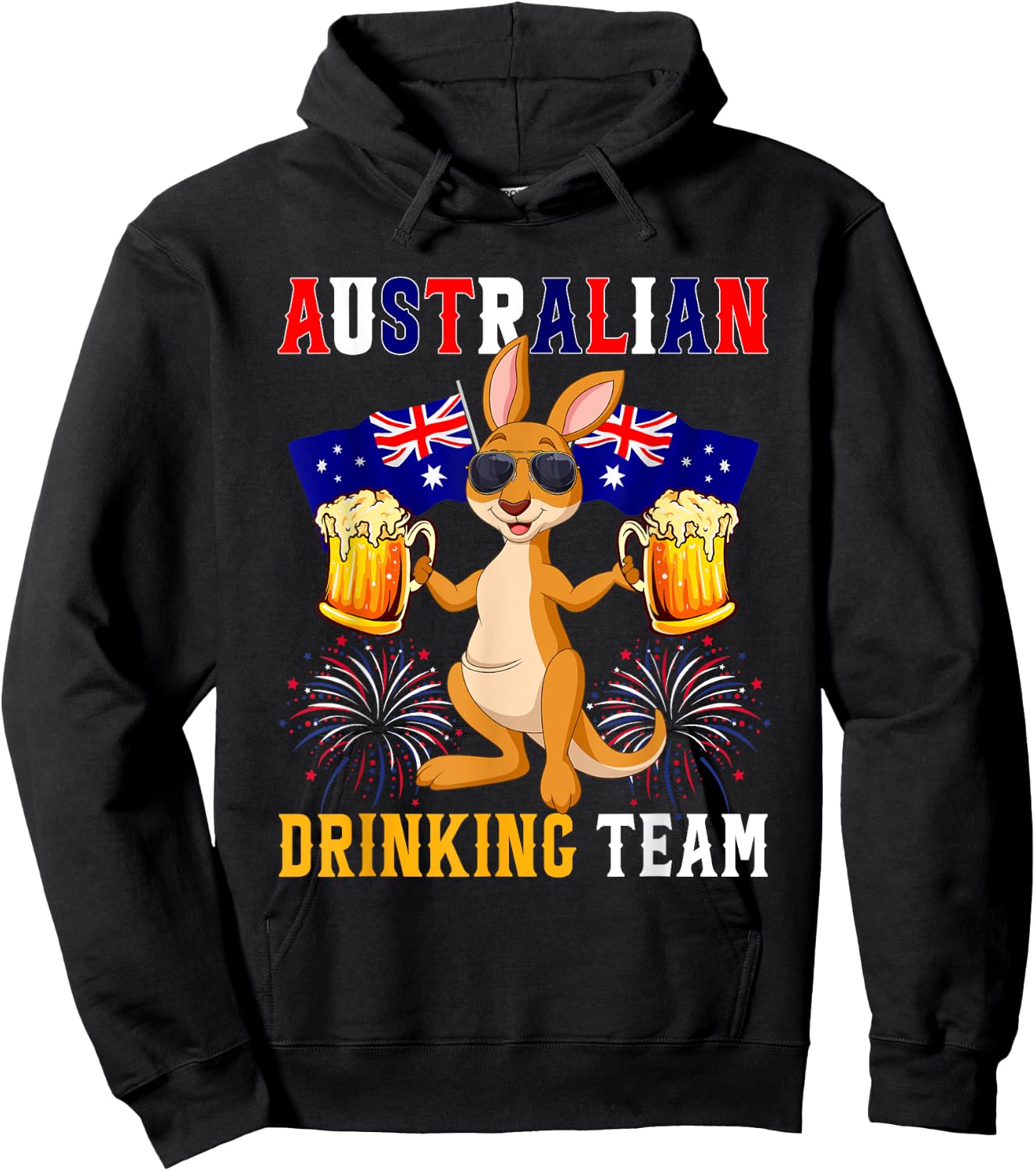 Australian Drinking Team Kangaroo Sunglasses Holding Beers Hoodie - Hoodie | Black
