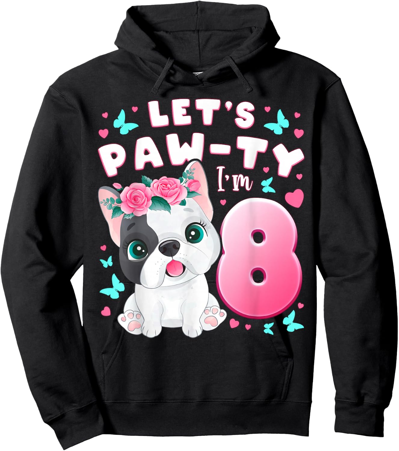8th Birthday Girl 8 Years Dog Puppy Number 8 Hoodie - Hoodie | Black