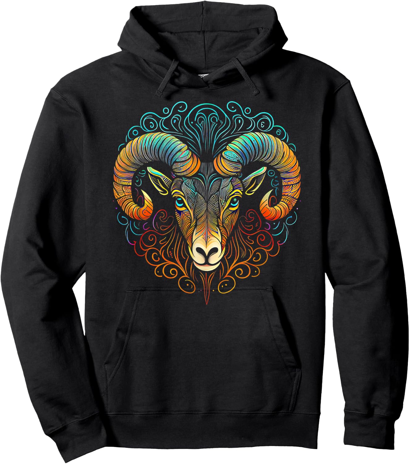 Ram Face and Head Colorful Mandala Pattern - Ram Hoodie - Hoodie | Black